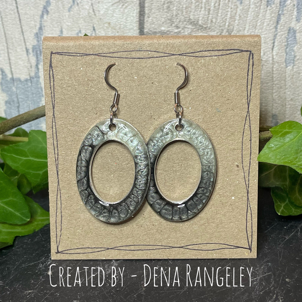 Painted grey earrings with stainless steel earring hooks. Grey earrings. Disc earrings #33