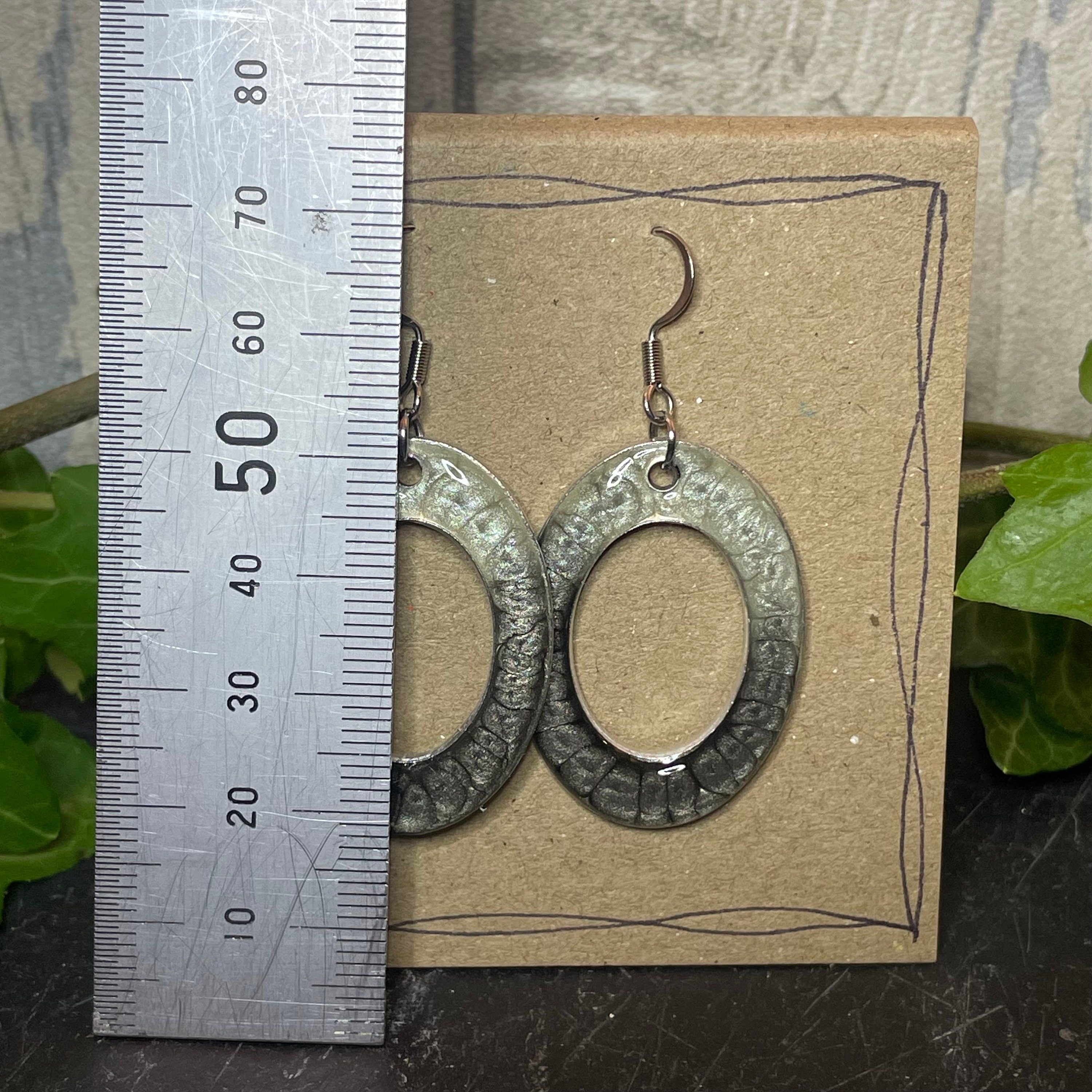 Painted grey earrings with stainless steel earring hooks. Grey earrings. Disc earrings #33