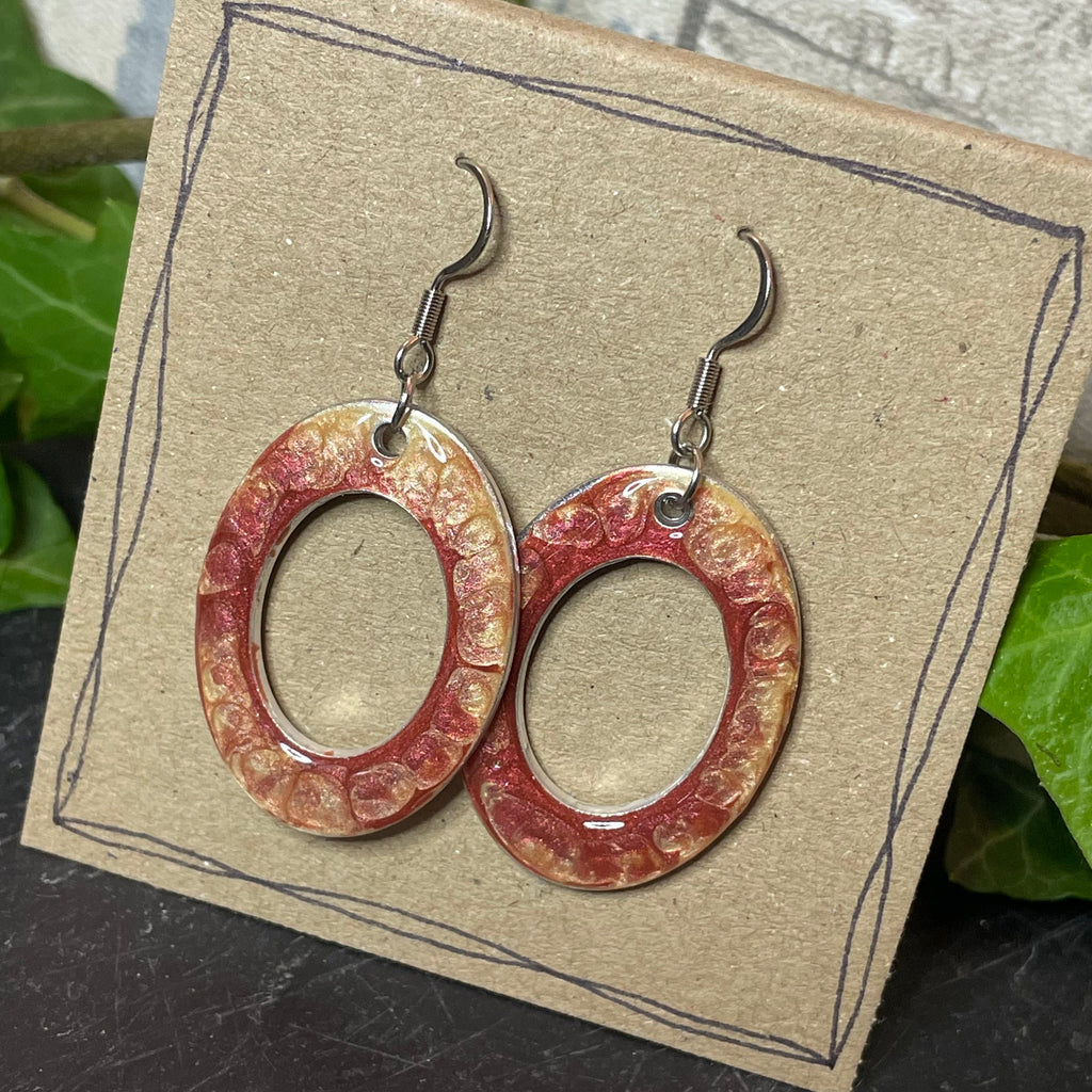 Painted red earrings with stainless steel earring hooks. Red earrings. #36