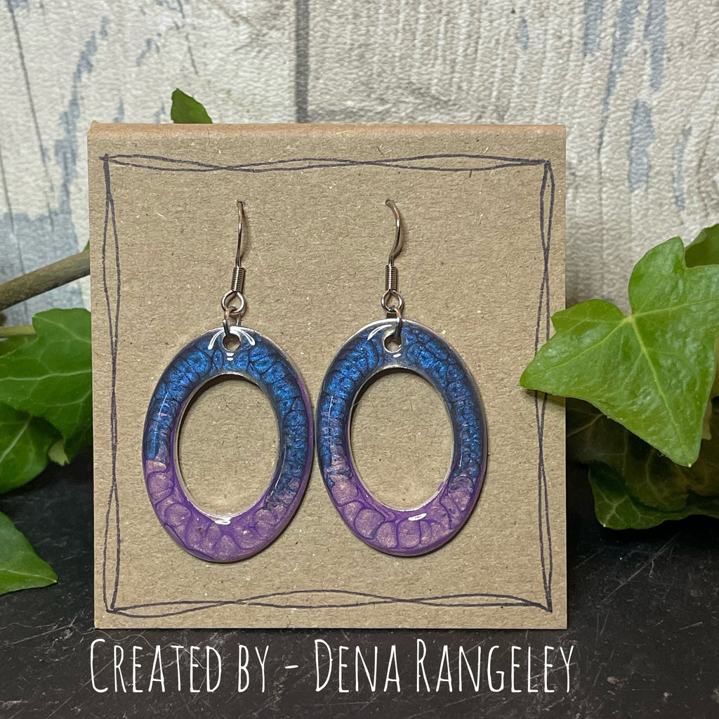 Painted purple earrings with stainless steel earring hooks. Purple earrings.#37