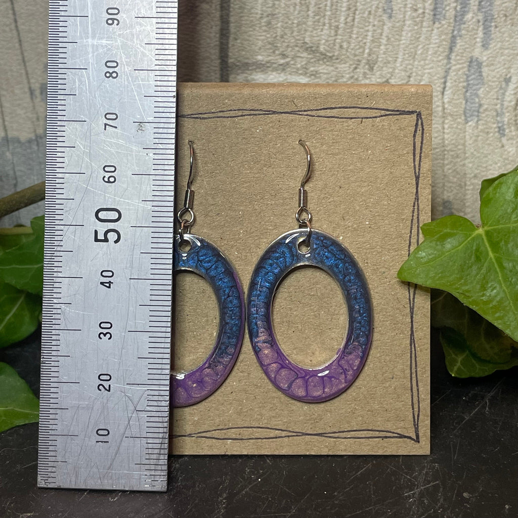 Painted purple earrings with stainless steel earring hooks. Purple earrings.#37