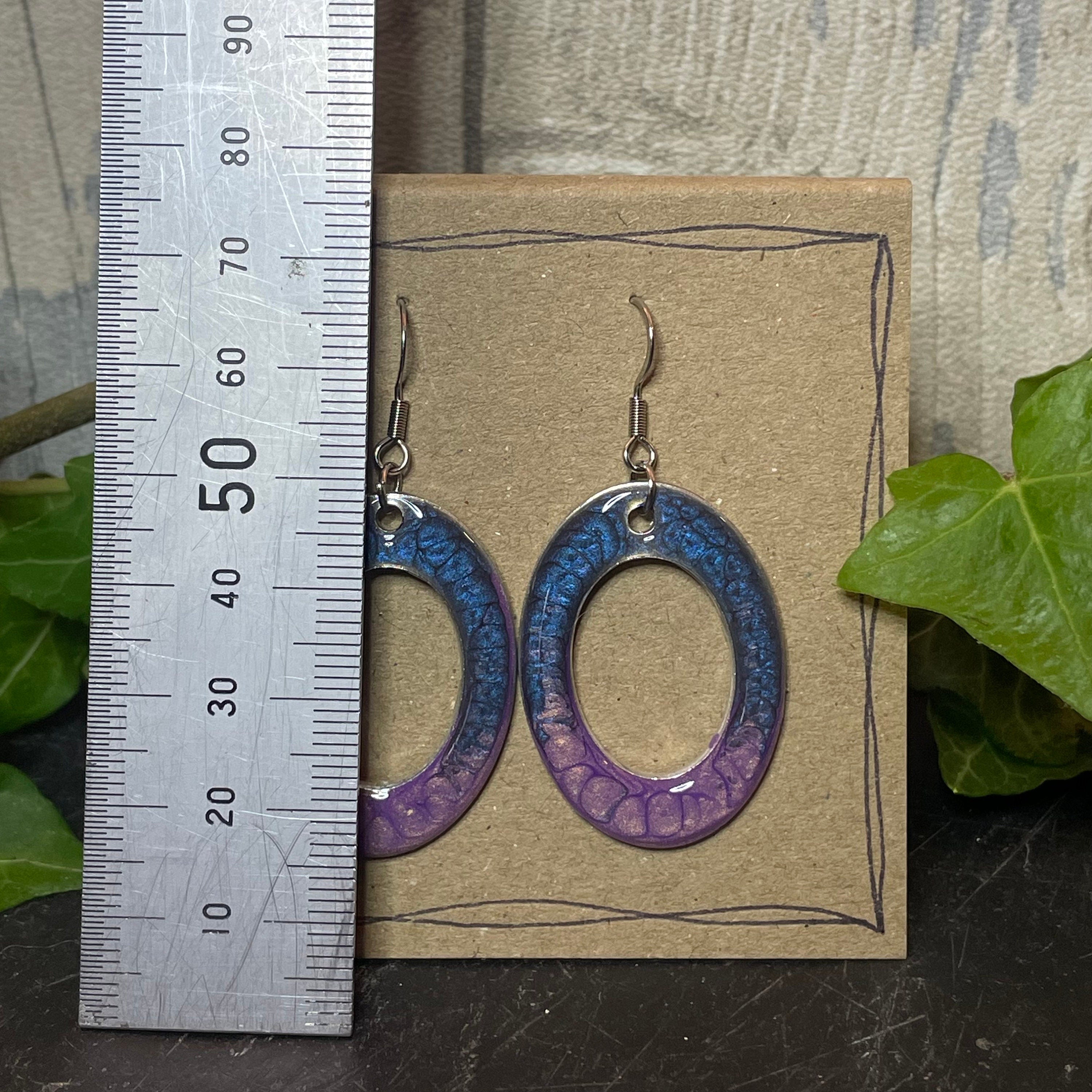 Painted purple earrings with stainless steel earring hooks. Purple earrings.#37