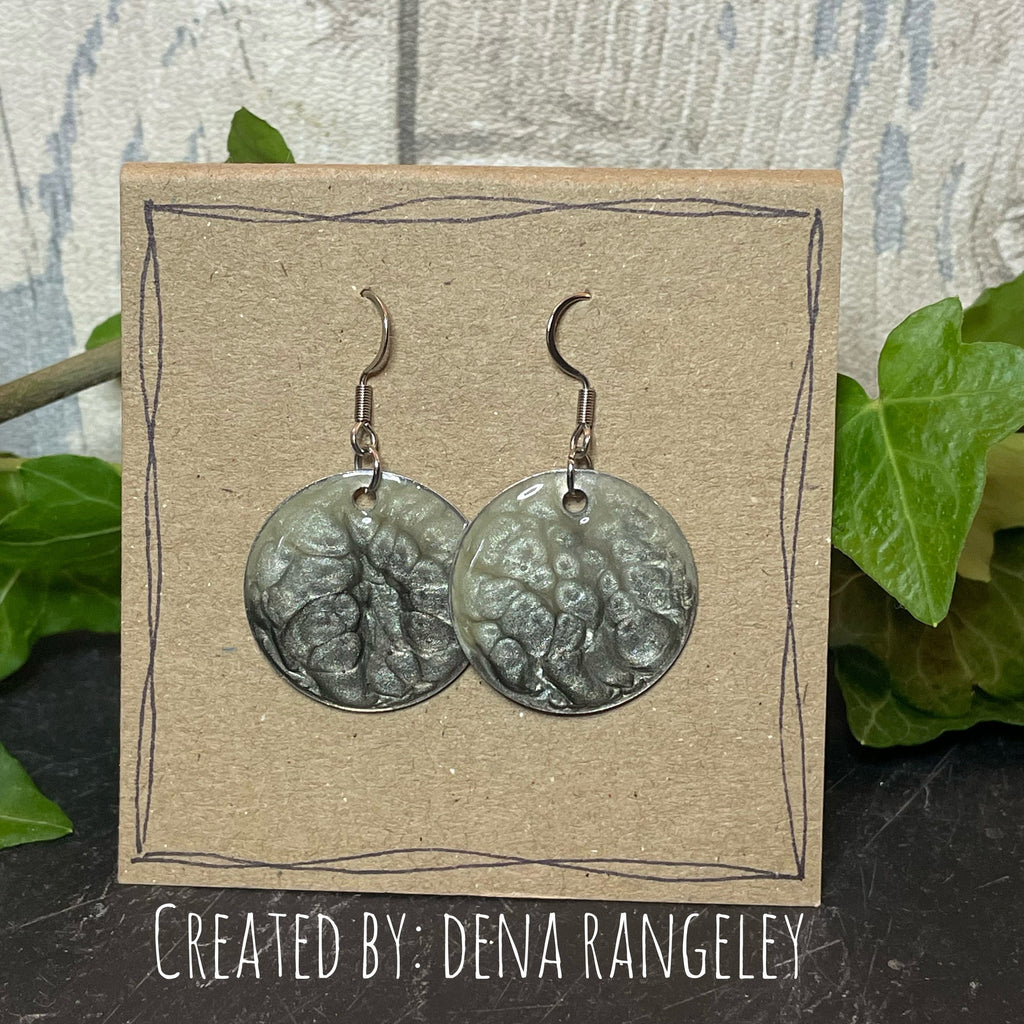 Painted grey earrings with stainless steel earring hooks. Grey earrings. Disc earrings #40