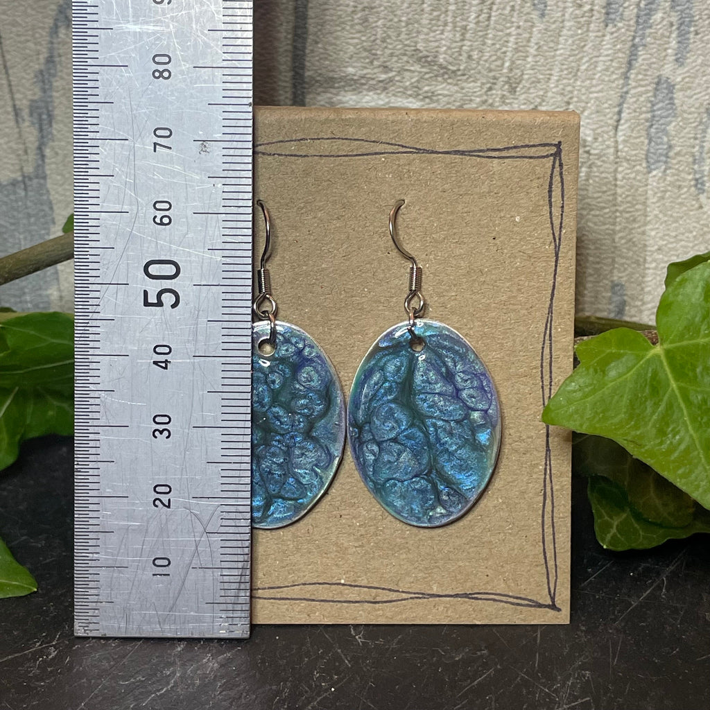Painted blue earrings with stainless steel earring hooks. Blue earrings. #42