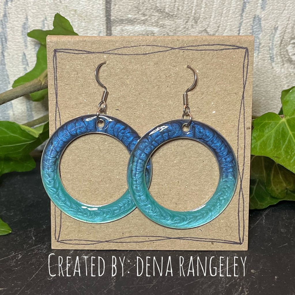 Painted blue earrings with stainless steel earring hooks. Blue earrings. #39