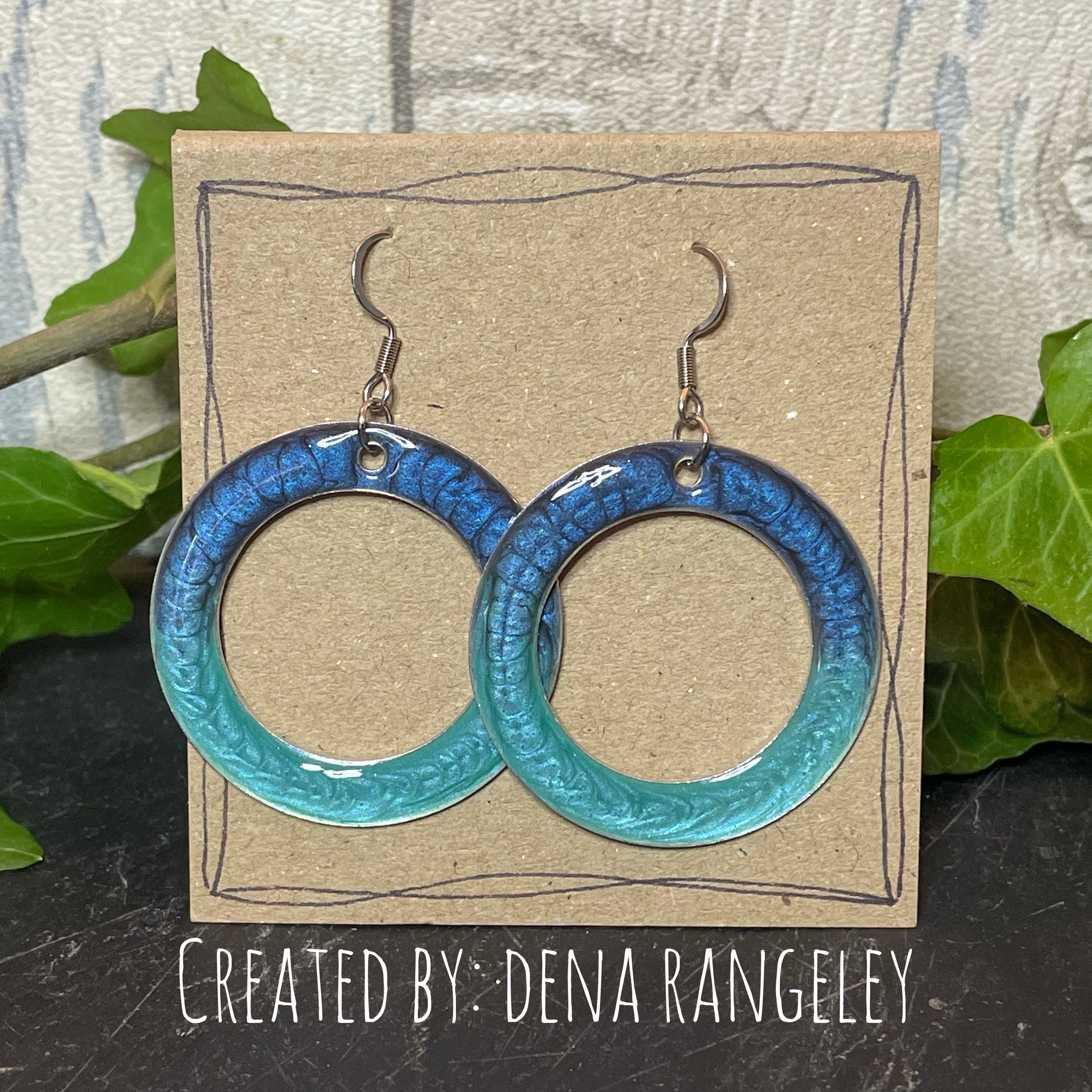 Painted blue earrings with stainless steel earring hooks. Blue earrings. #39