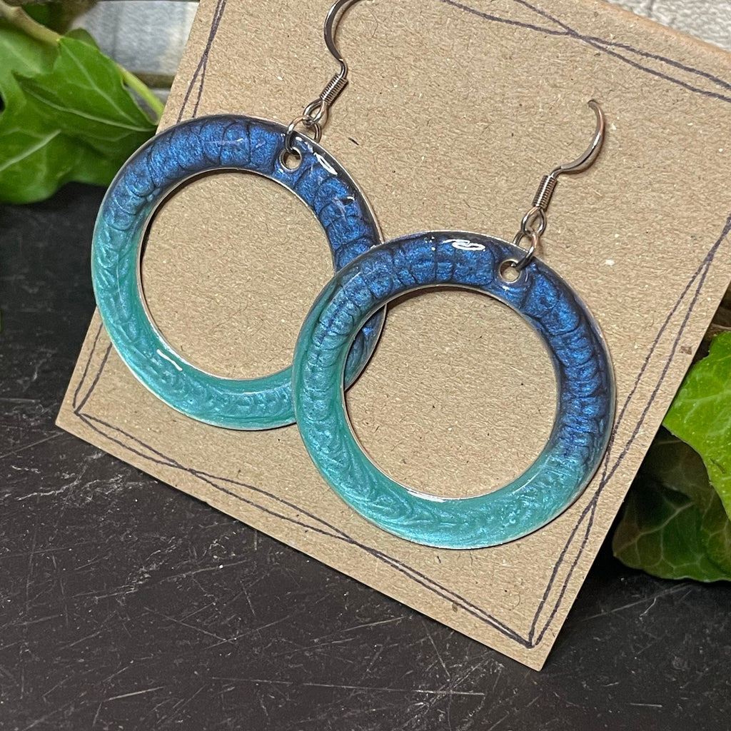 Painted blue earrings with stainless steel earring hooks. Blue earrings. #39