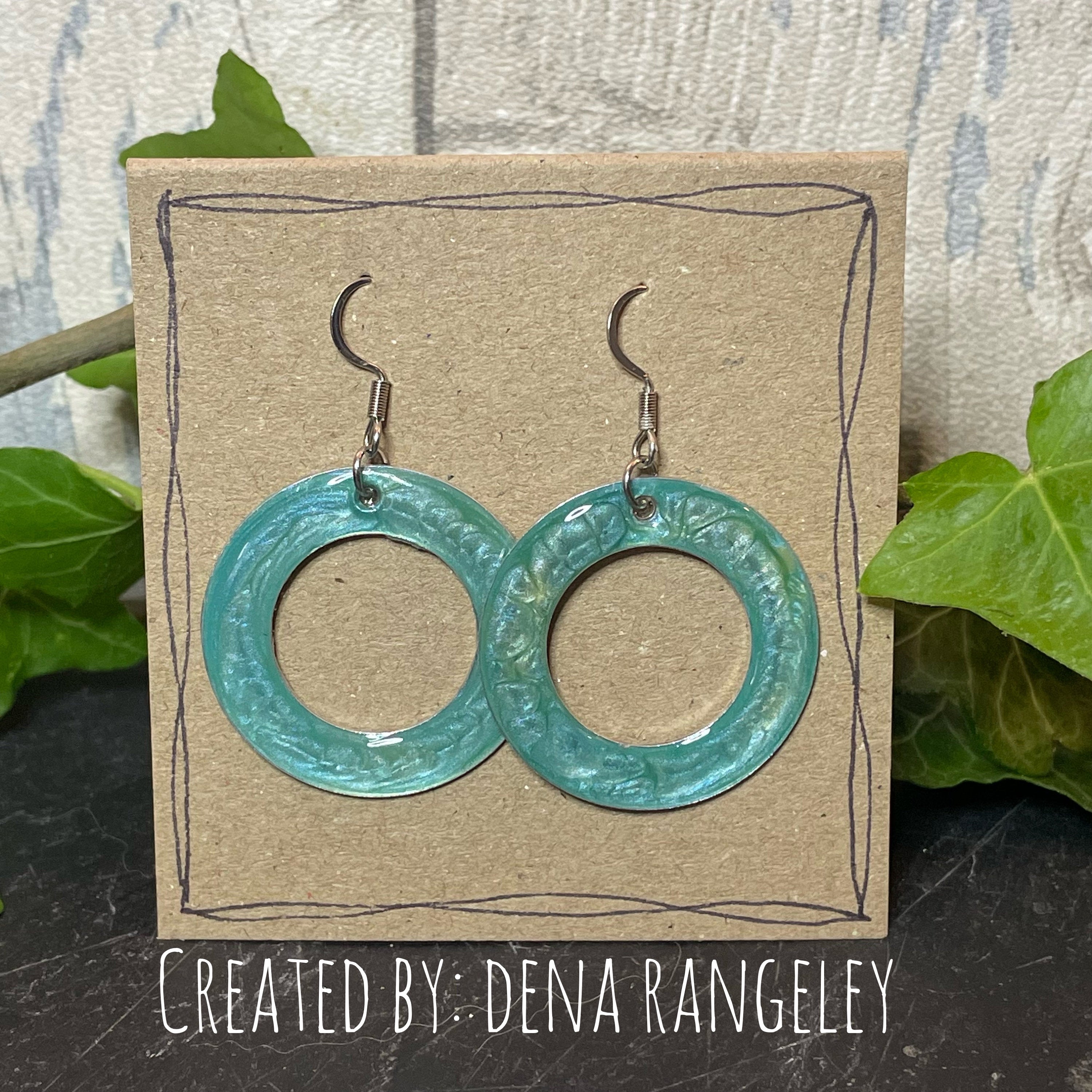 Painted blue earrings with stainless steel earring hooks. Blue earrings. #45