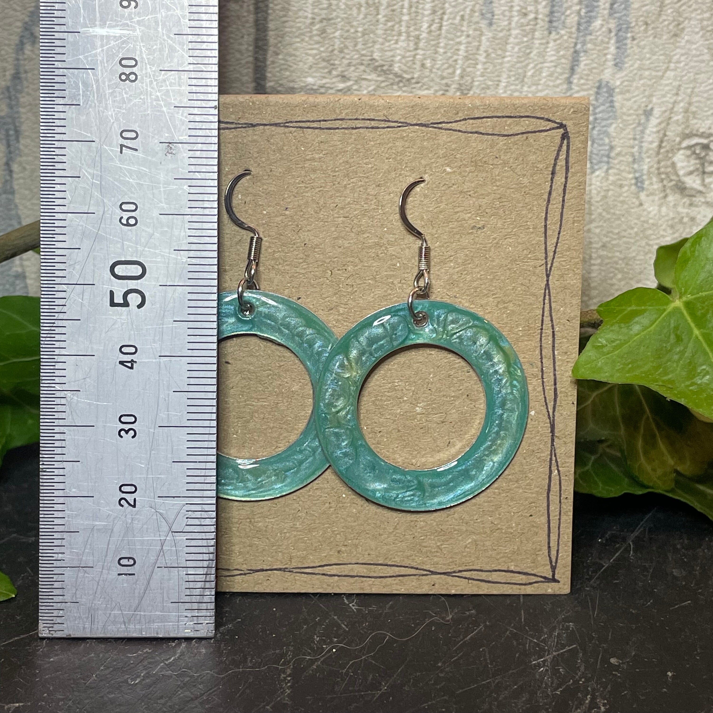 Painted blue earrings with stainless steel earring hooks. Blue earrings. #45