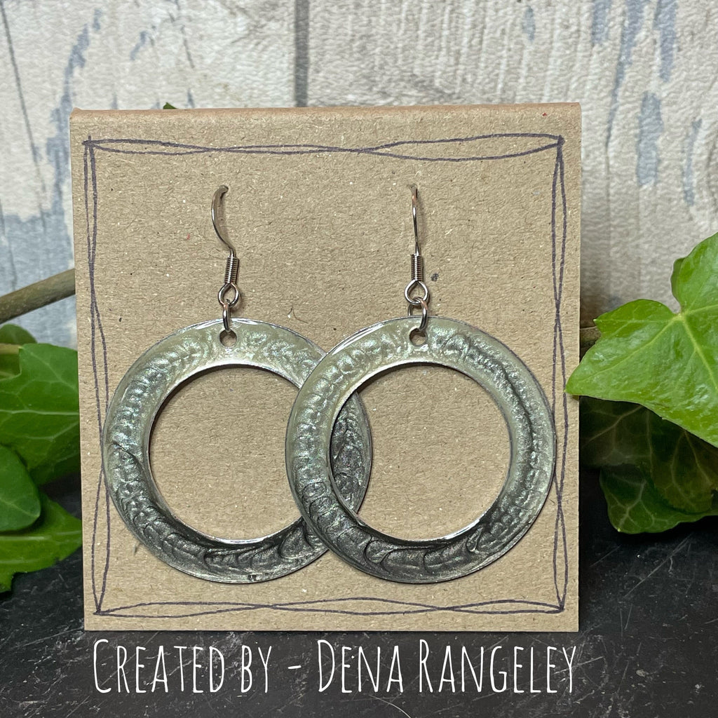 Painted grey earrings with stainless steel earring hooks. Grey earrings. Disc earrings #50