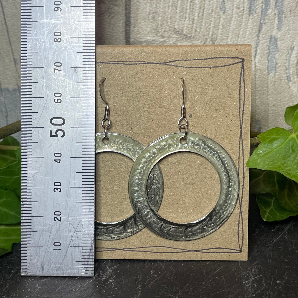Painted grey earrings with stainless steel earring hooks. Grey earrings. Disc earrings #50