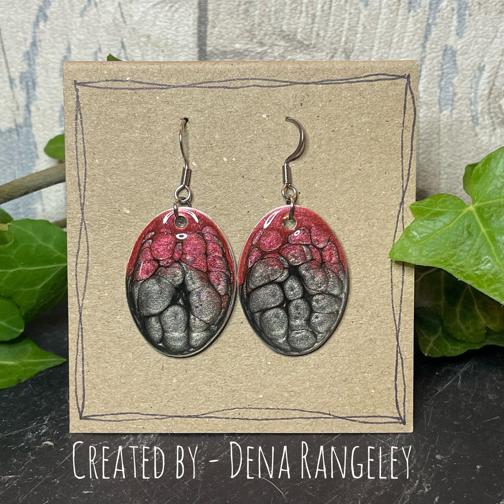 Painted red/onyx earrings with stainless steel earring hooks. Red earrings. Disc earrings #34