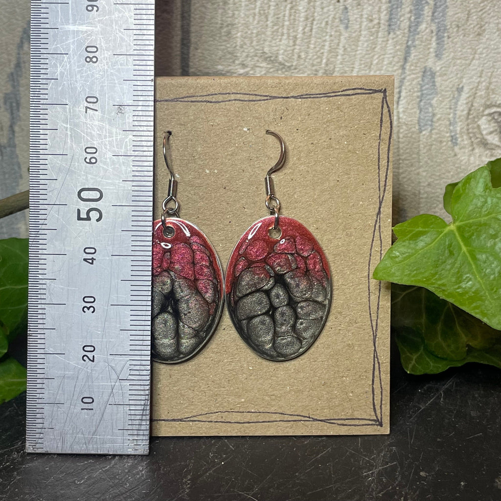 Painted red/onyx earrings with stainless steel earring hooks. Red earrings. Disc earrings #34