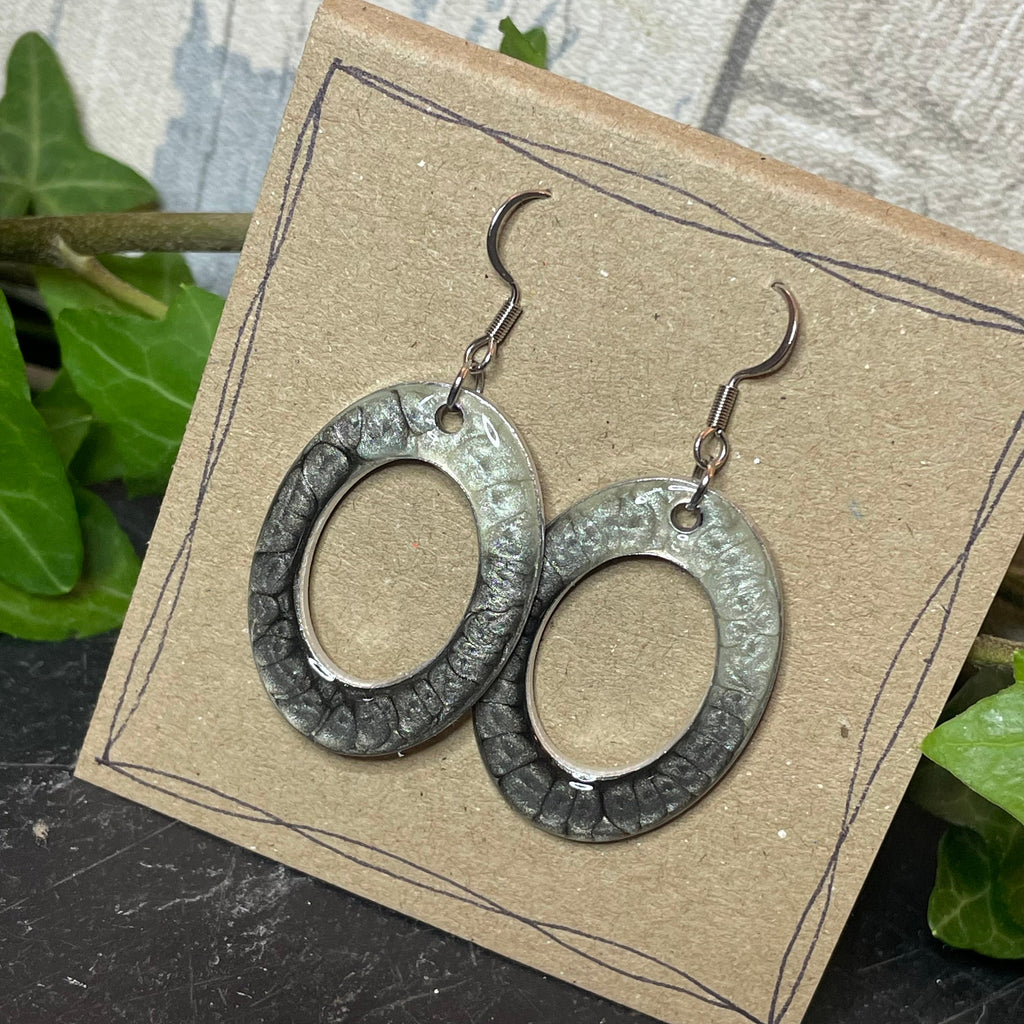 Painted grey earrings with stainless steel earring hooks. Grey earrings. Disc earrings #33