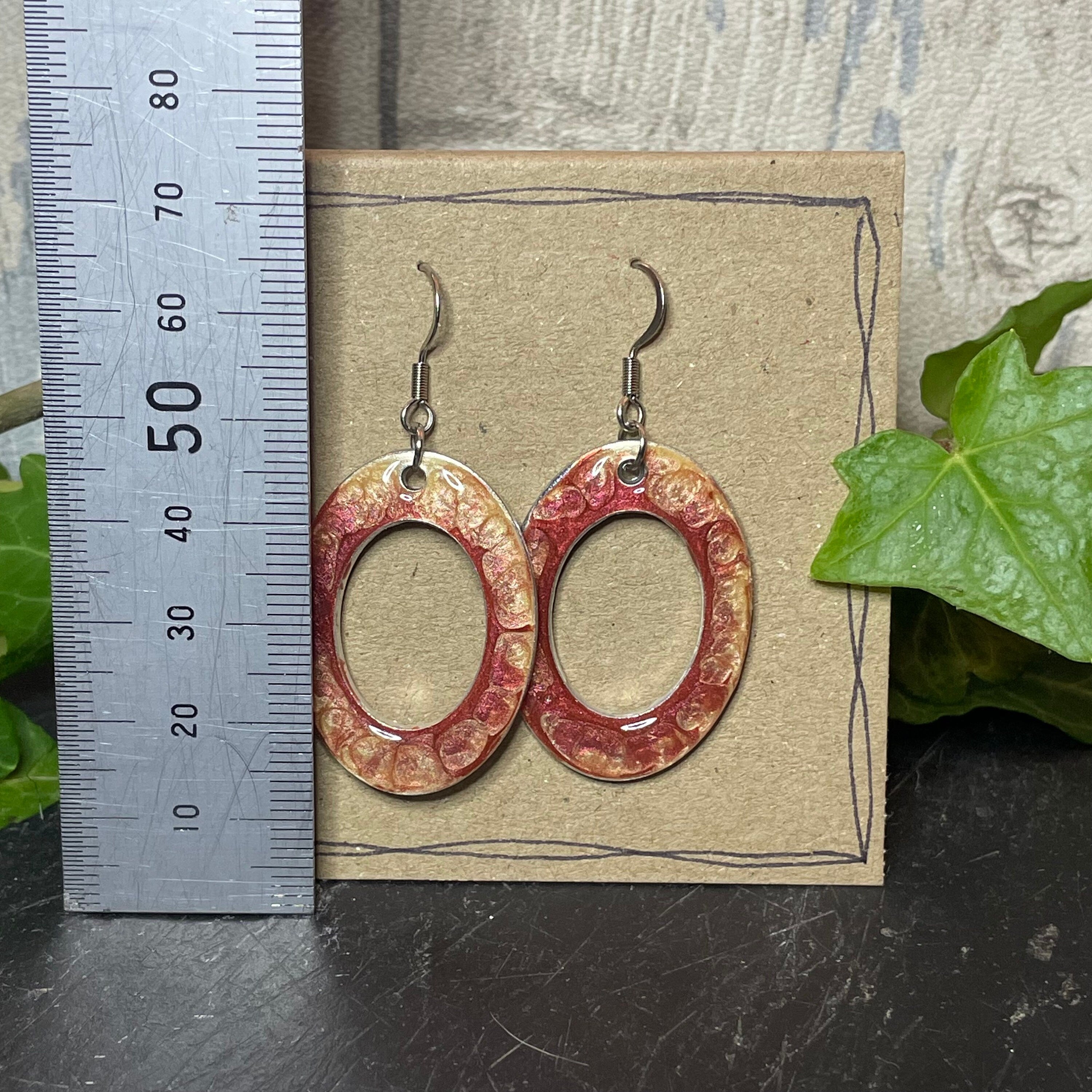 Painted red earrings with stainless steel earring hooks. Red earrings. #36