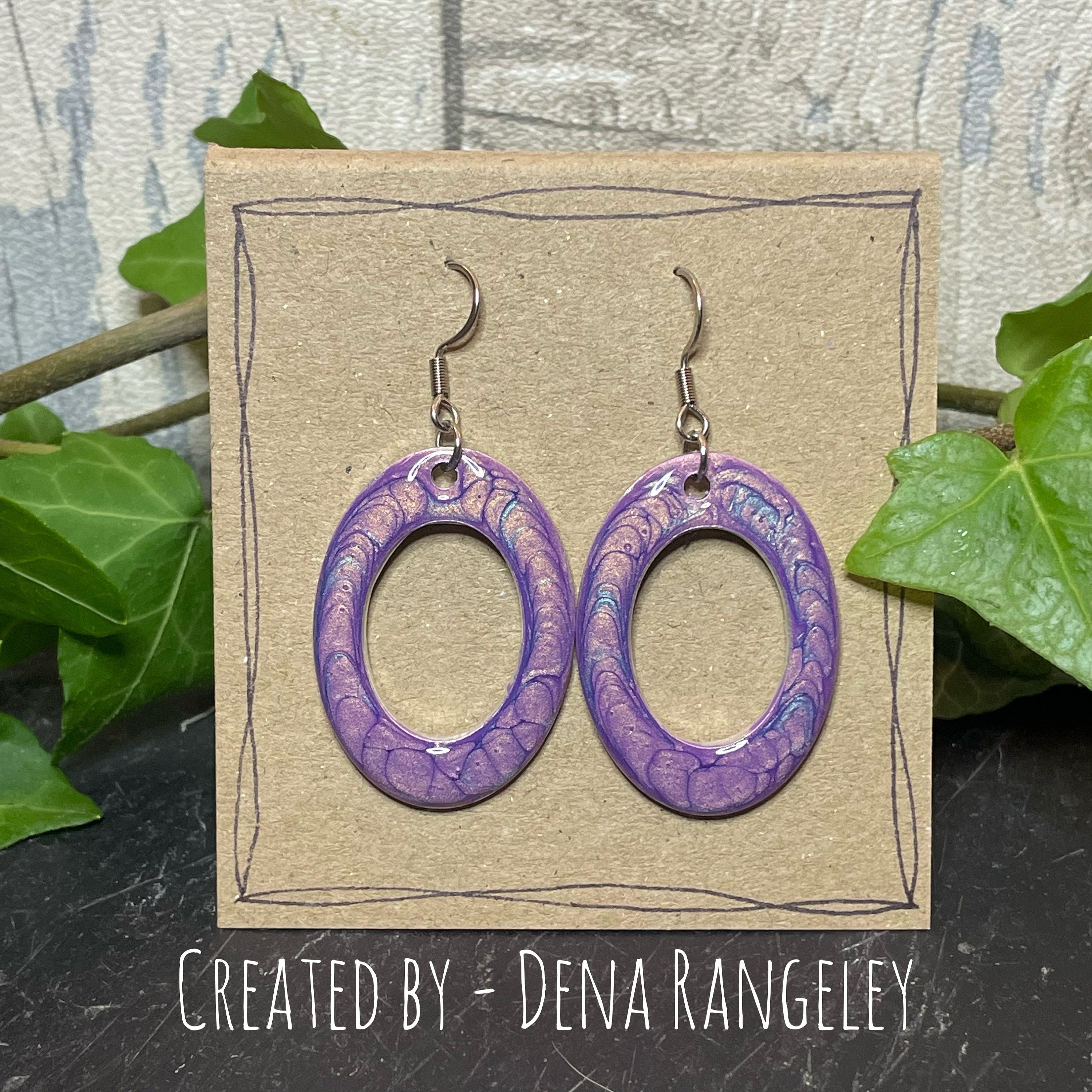 Painted purple earrings with stainless steel earring hooks. Purple earrings. #38