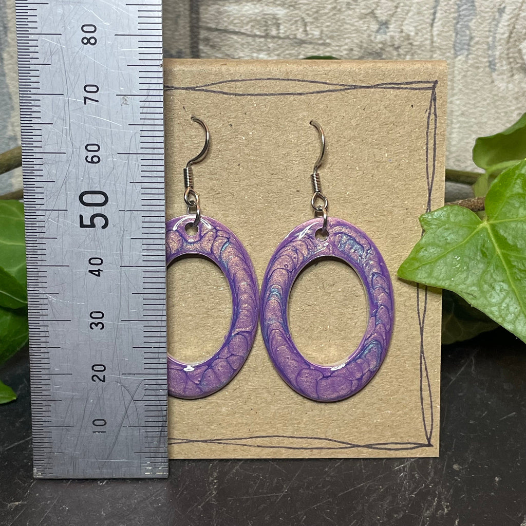 Painted purple earrings with stainless steel earring hooks. Purple earrings. #38