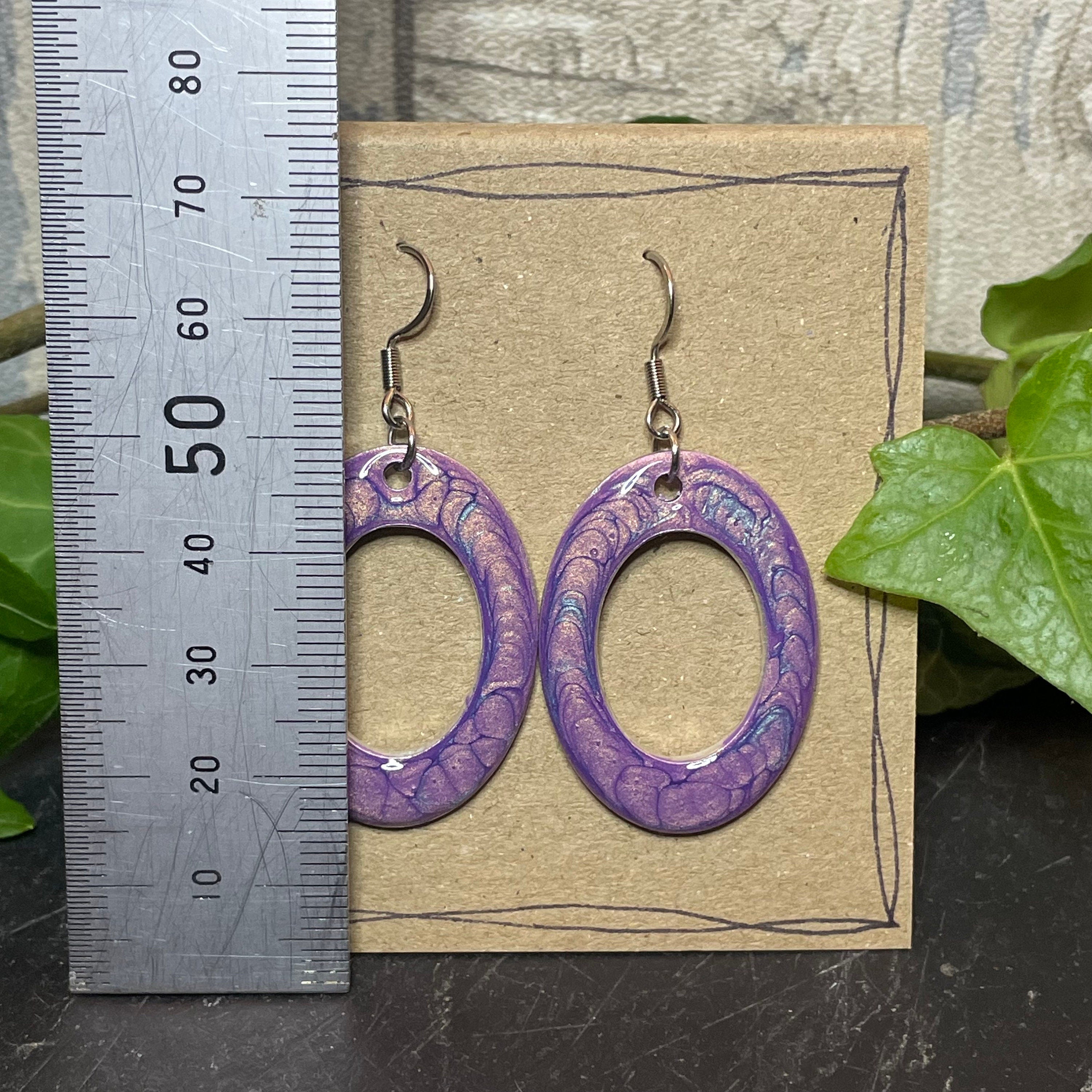 Painted purple earrings with stainless steel earring hooks. Purple earrings. #38