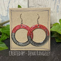 Painted red/onyx earrings with stainless steel earring hooks. Red earrings. Disc earrings #41