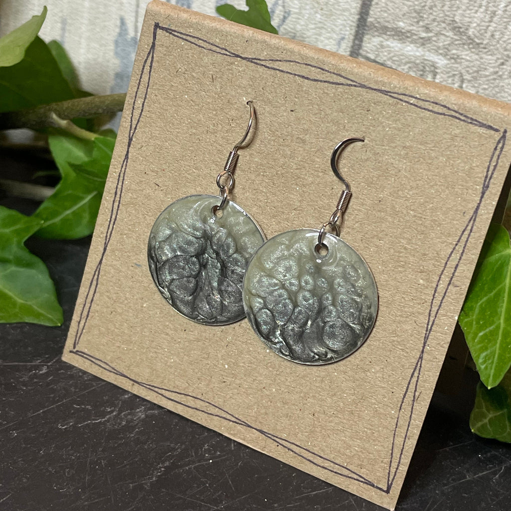 Painted grey earrings with stainless steel earring hooks. Grey earrings. Disc earrings #40