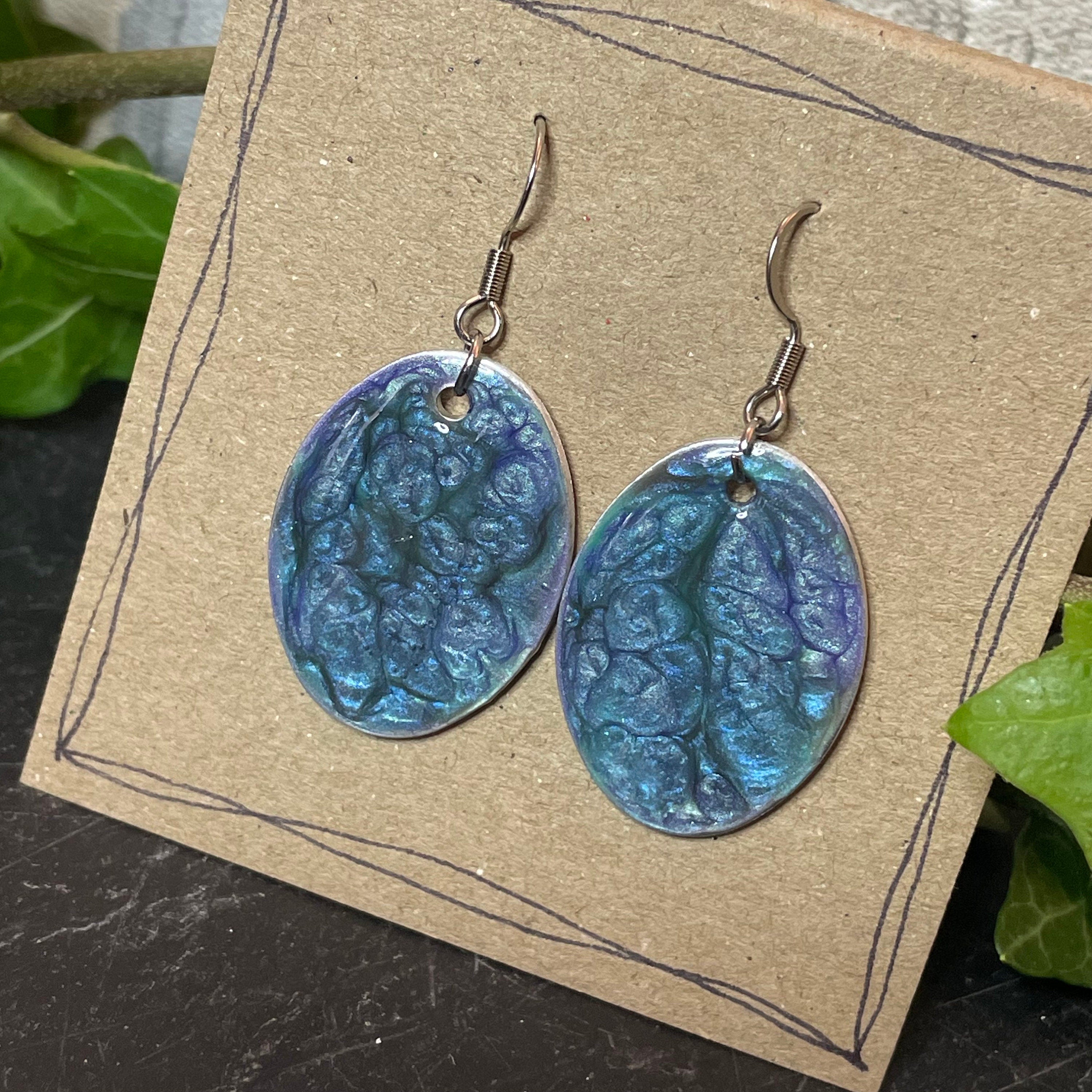 Painted blue earrings with stainless steel earring hooks. Blue earrings. #42