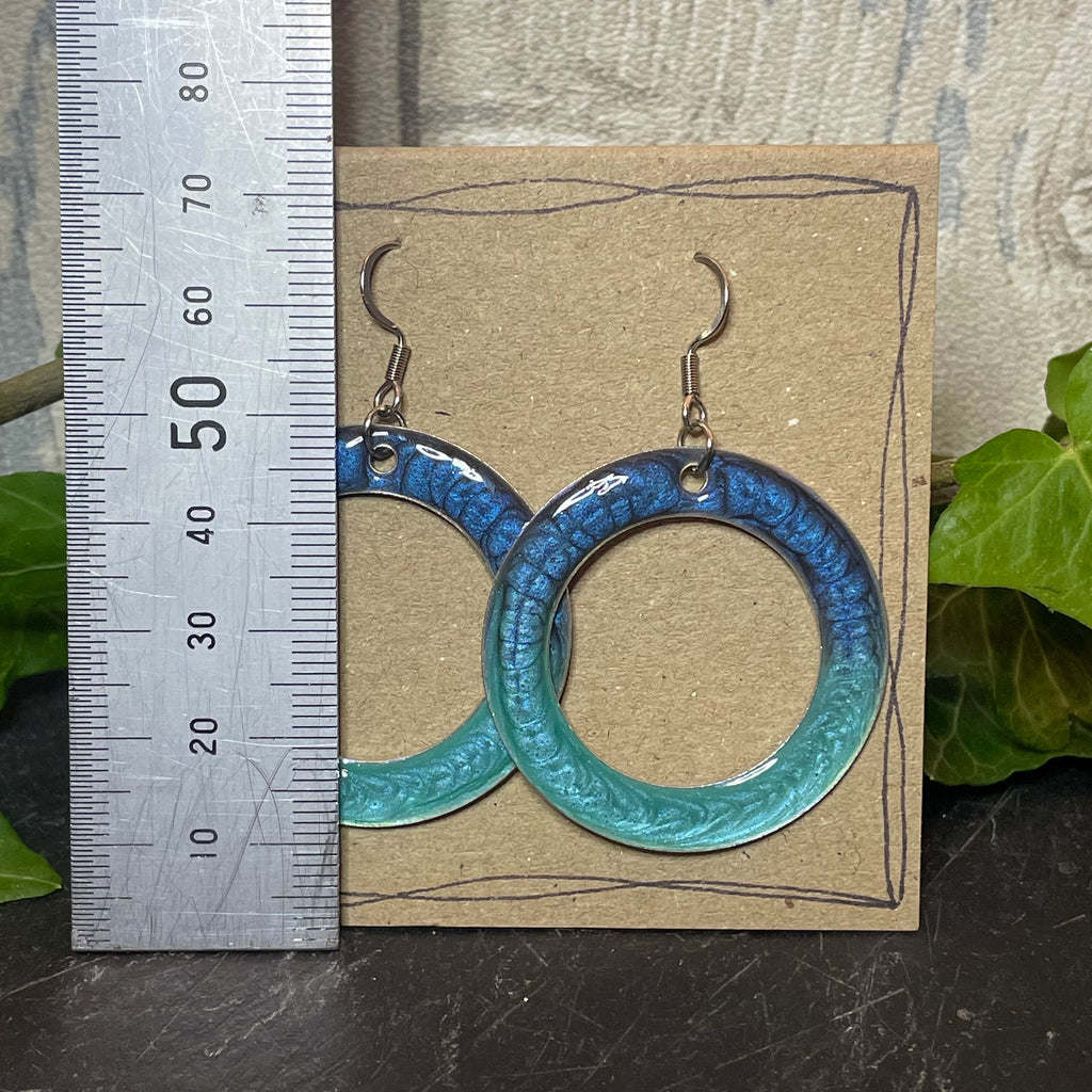 Painted blue earrings with stainless steel earring hooks. Blue earrings. #39