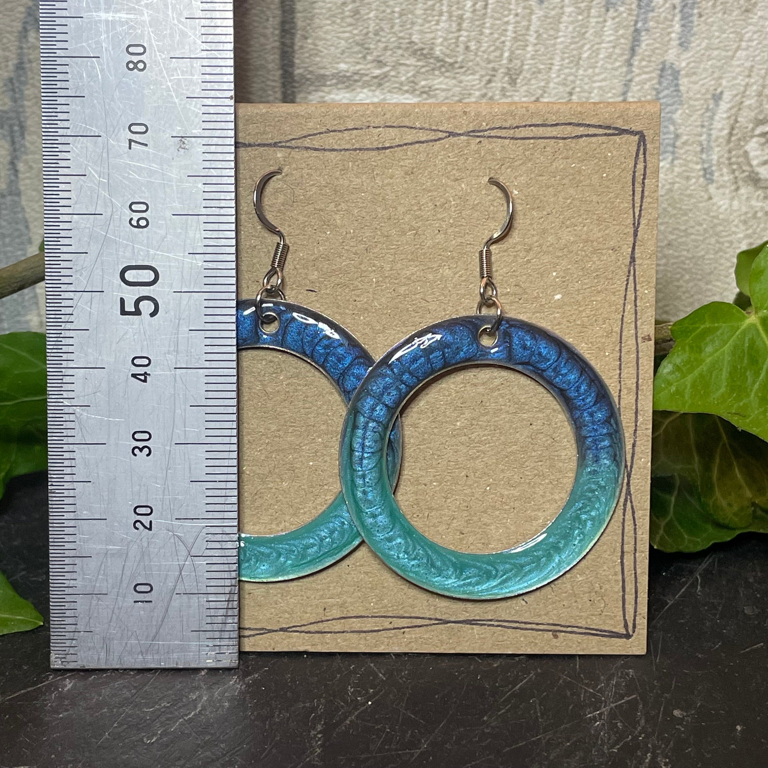 Painted blue earrings with stainless steel earring hooks. Blue earrings. #39
