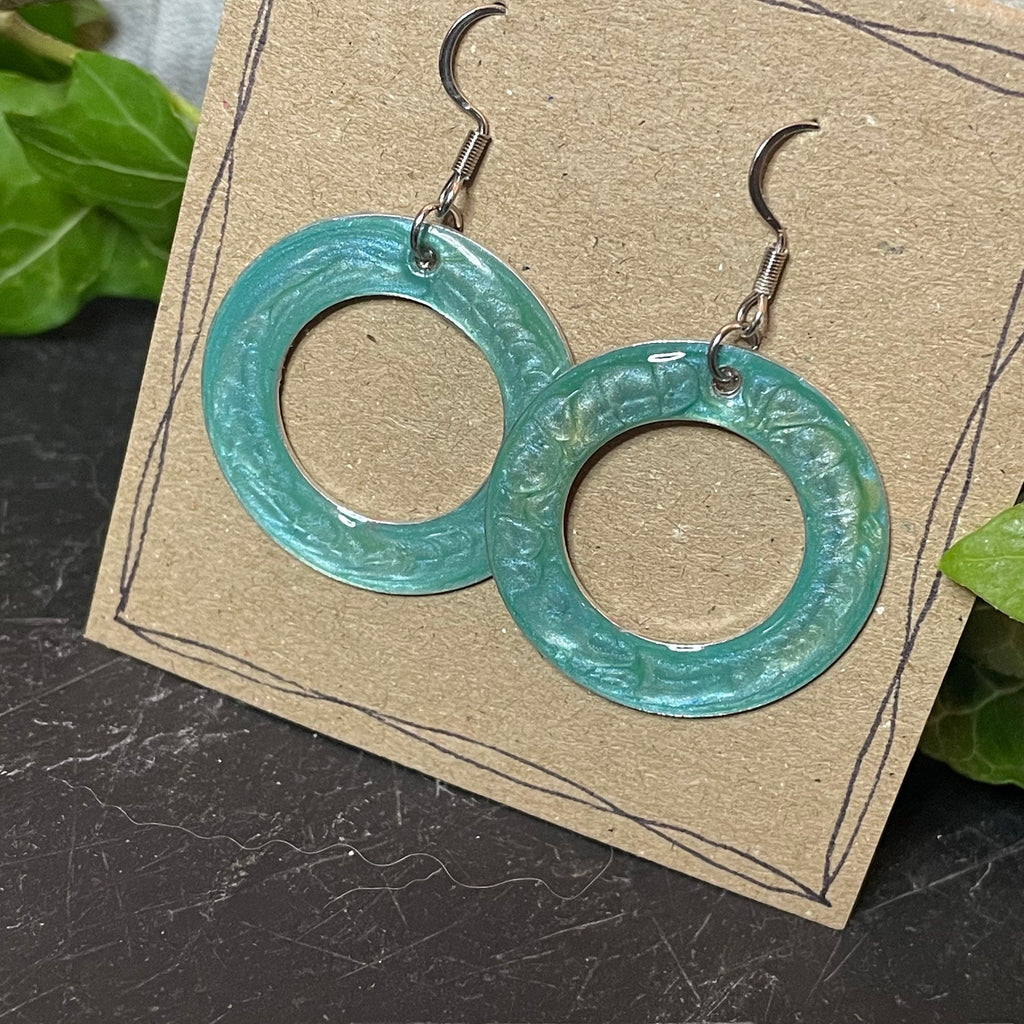 Painted blue earrings with stainless steel earring hooks. Blue earrings. #45