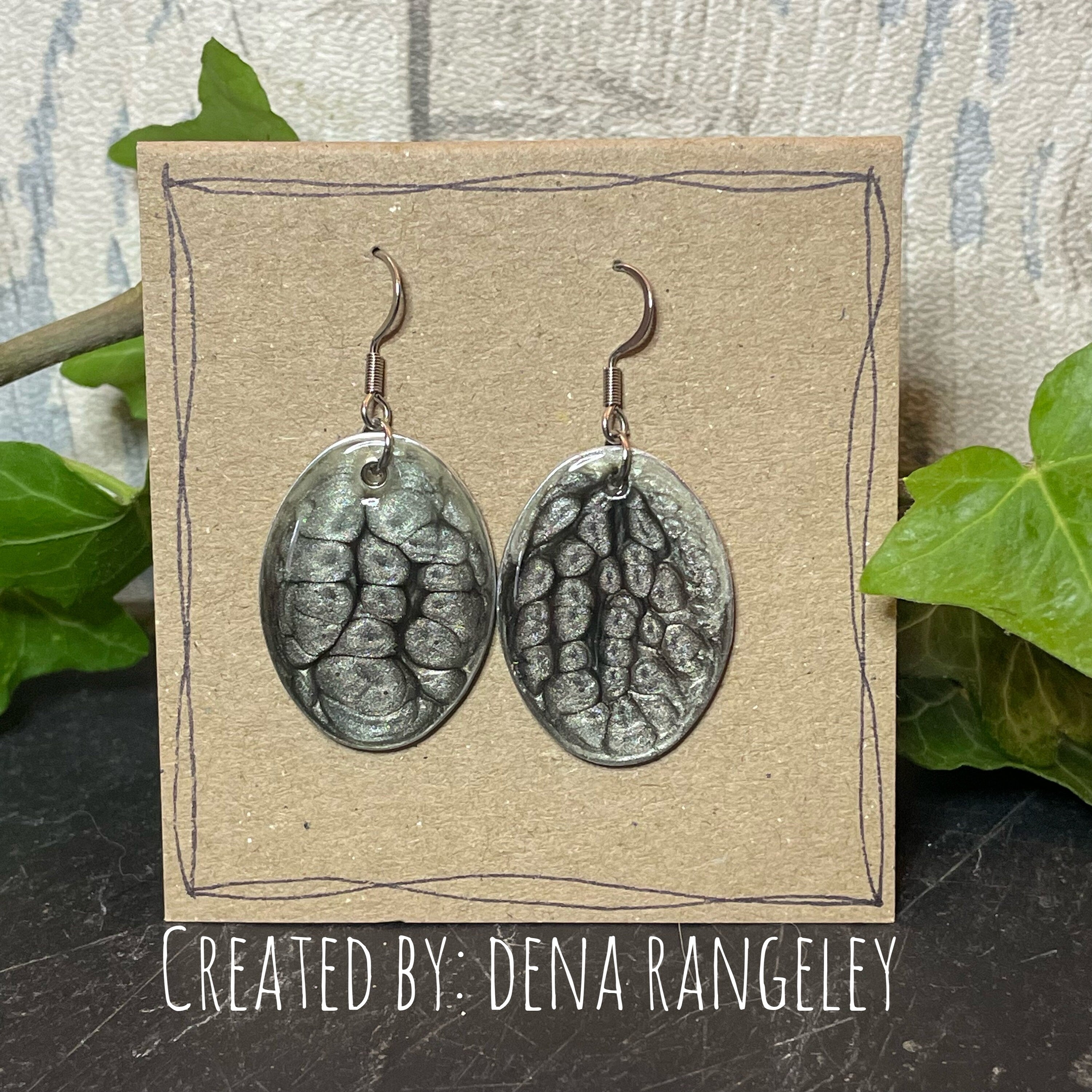 Painted grey earrings with stainless steel earring hooks. Grey earrings. Disc earrings #46