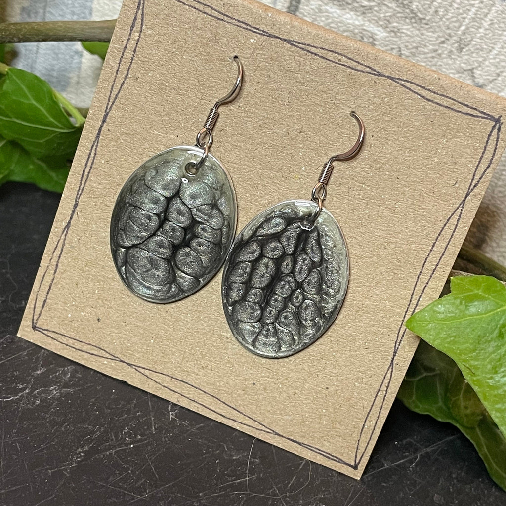 Painted grey earrings with stainless steel earring hooks. Grey earrings. Disc earrings #46