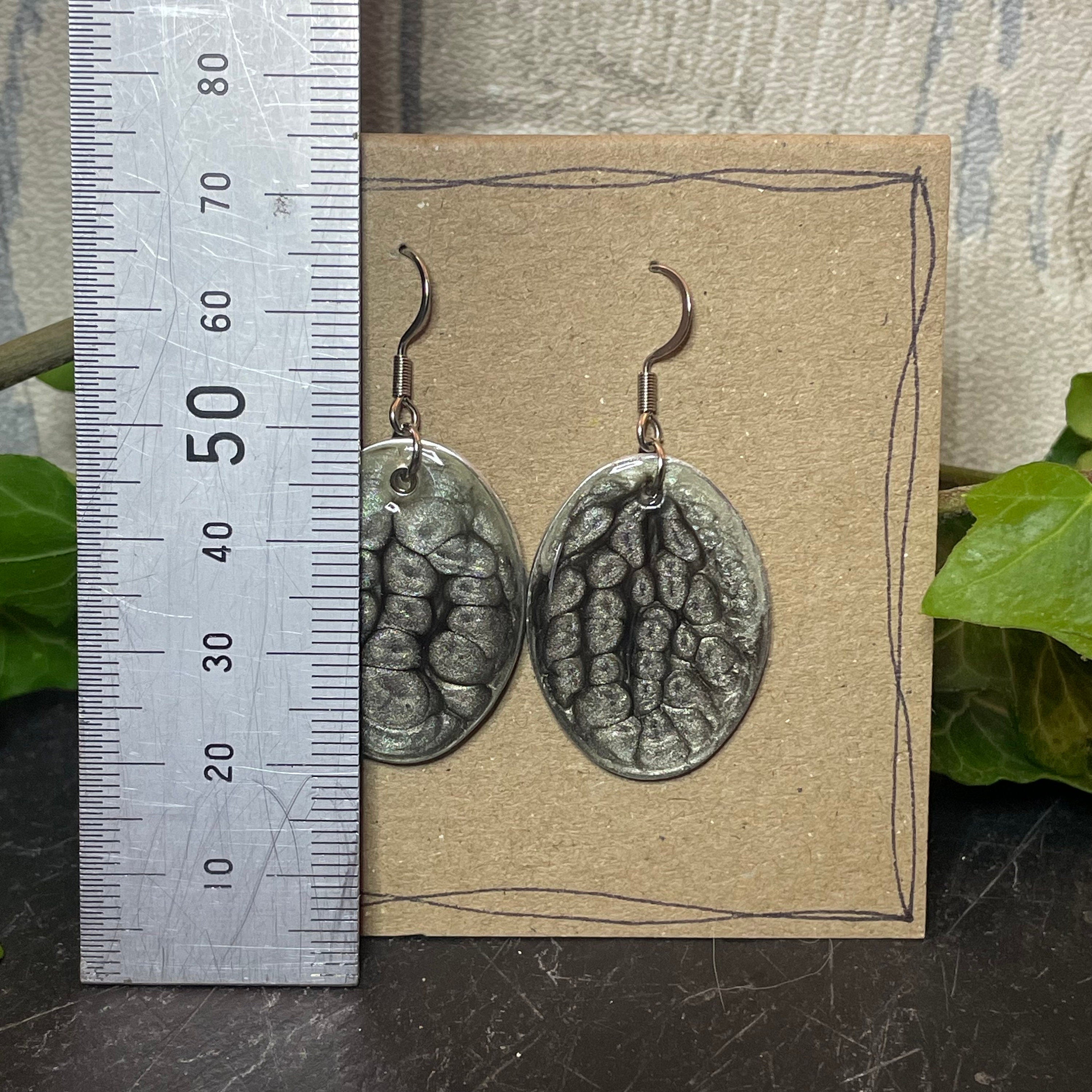 Painted grey earrings with stainless steel earring hooks. Grey earrings. Disc earrings #46