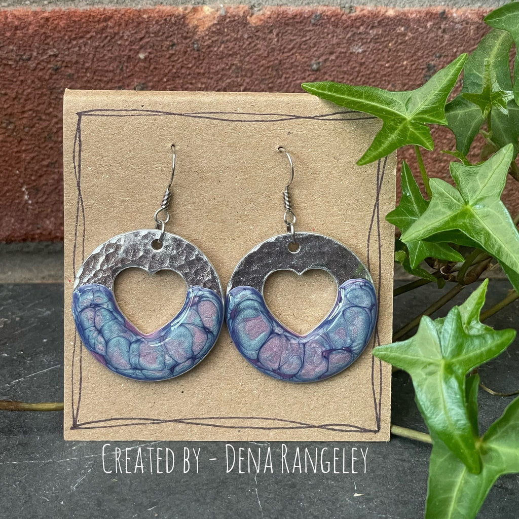 Lightweight earrings with stainless steel earring hooks. purple earrings. Heart earrings #144