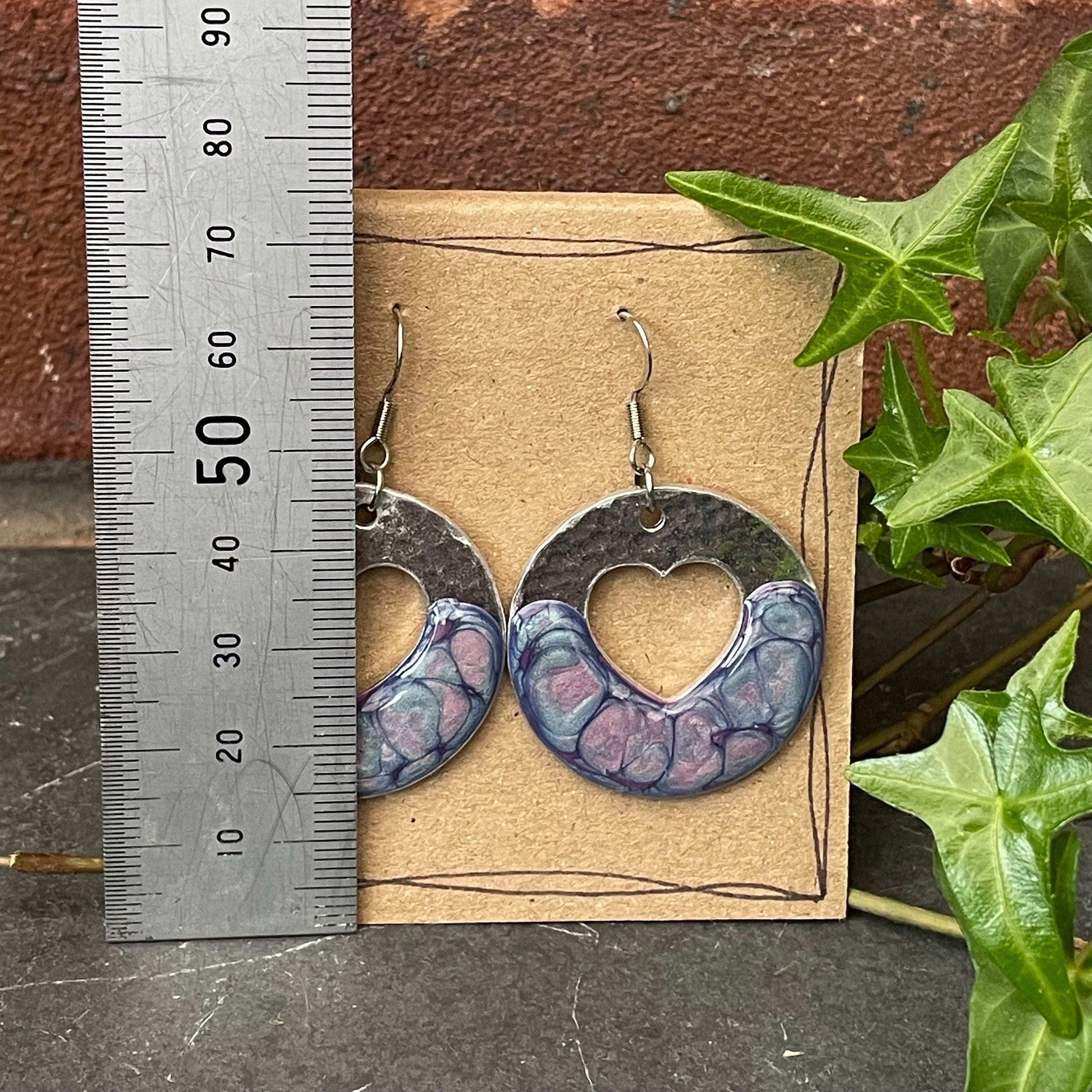 Lightweight earrings with stainless steel earring hooks. purple earrings. Heart earrings #144