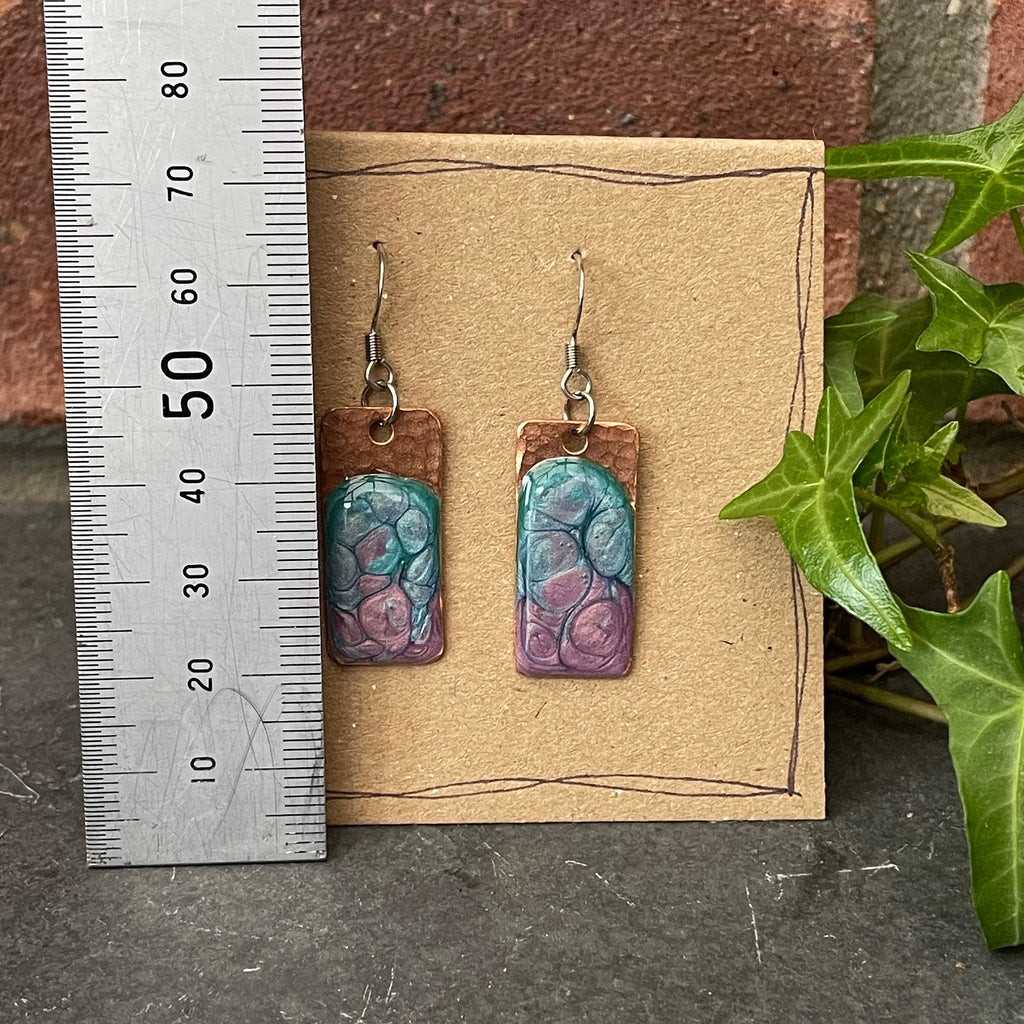 Blue and purple copper earrings. Copper earrings. earrings #151
