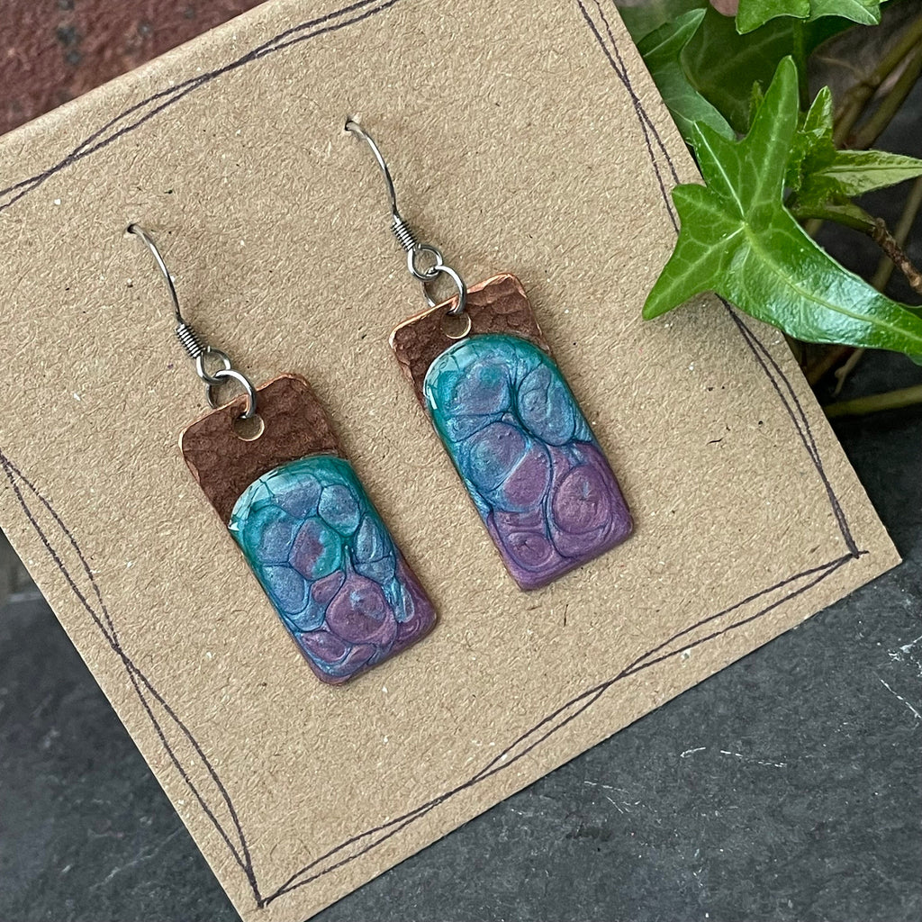 Blue and purple copper earrings. Copper earrings. earrings #151