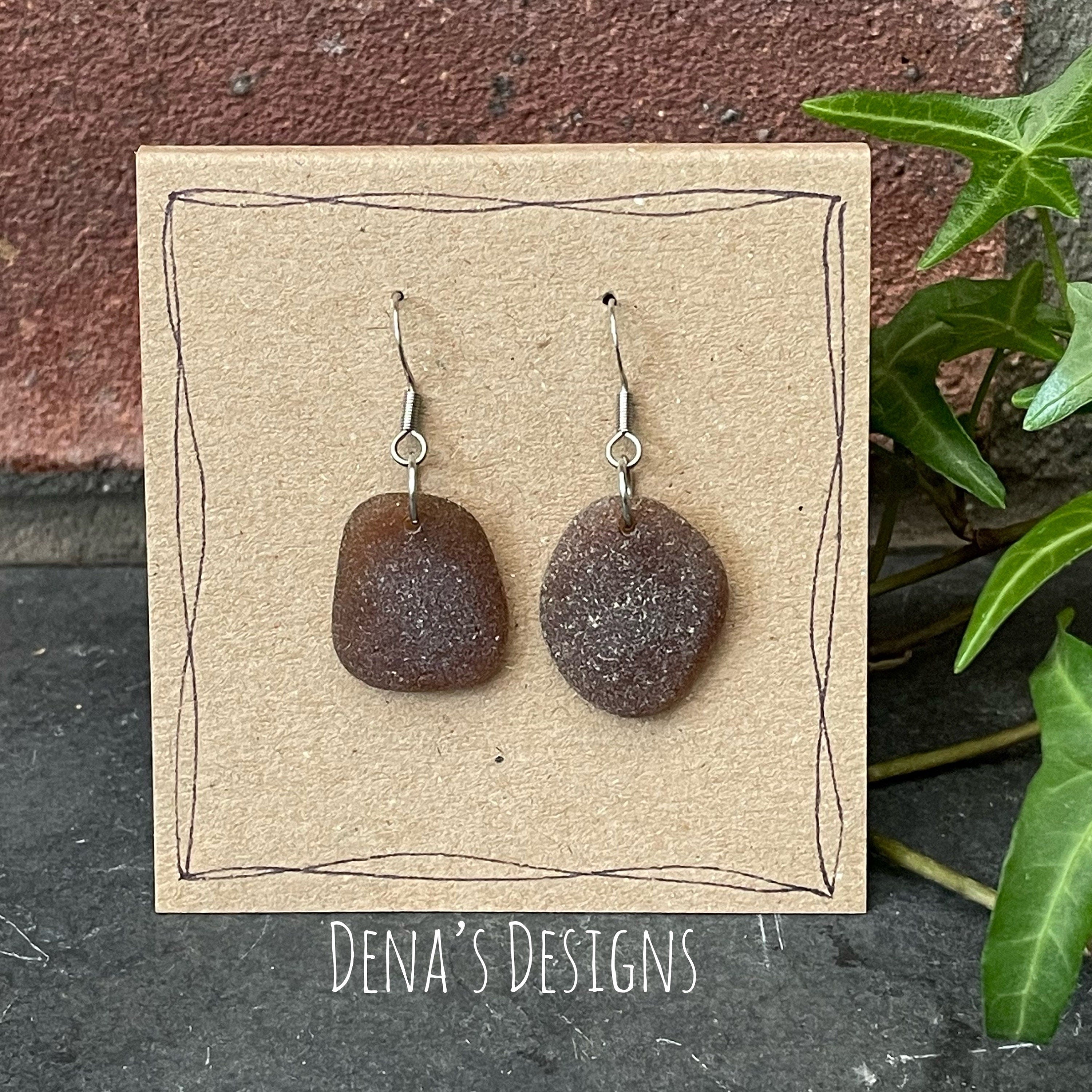 Brown natural Norfolk sea glass earrings with stainless steel earring hook. #157