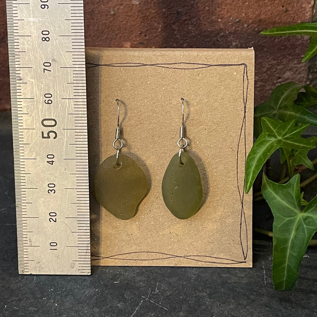 Green natural Norfolk sea glass earrings with stainless steel earring hooks. #164