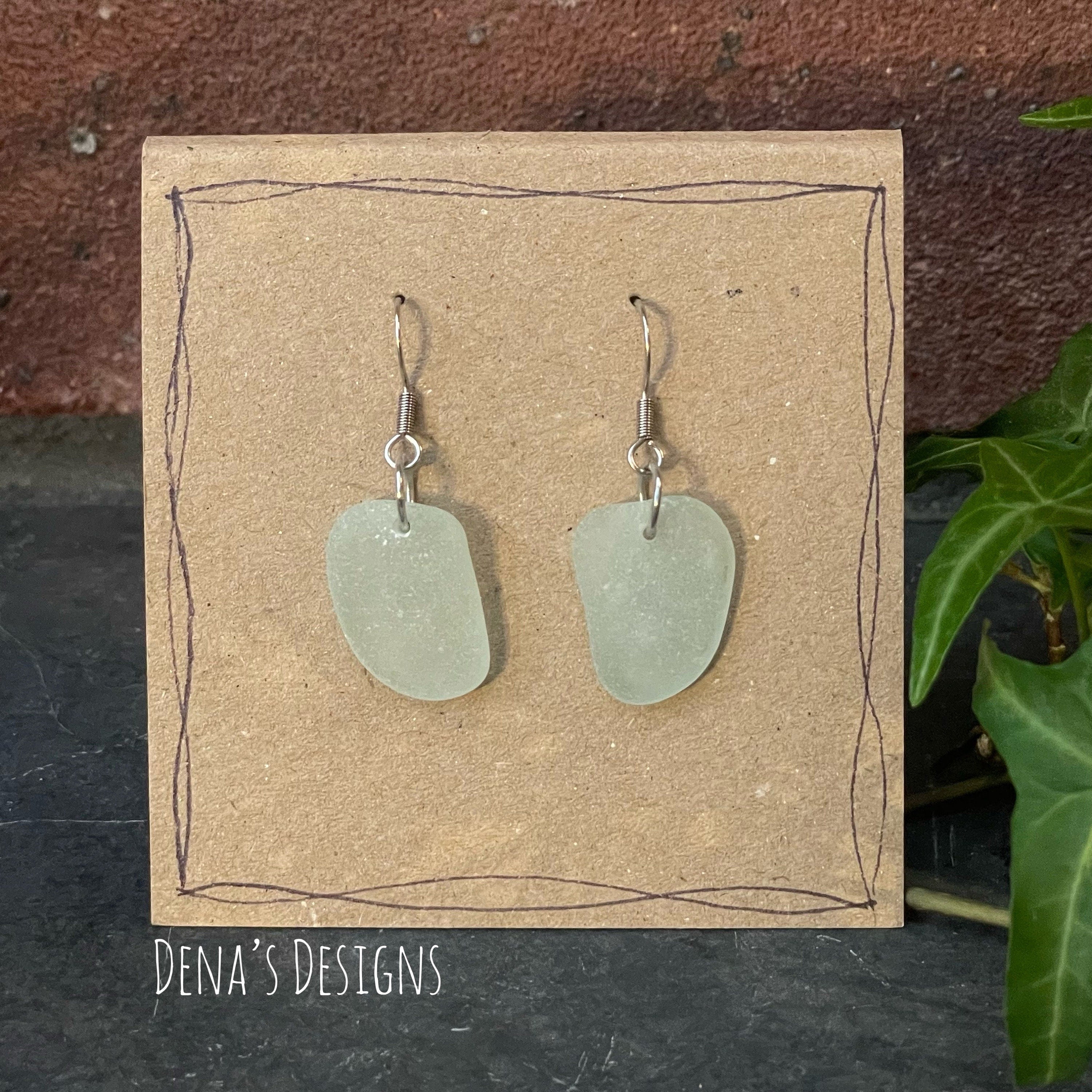 White natural Norfolk sea glass earrings with stainless steel earring hooks. #165