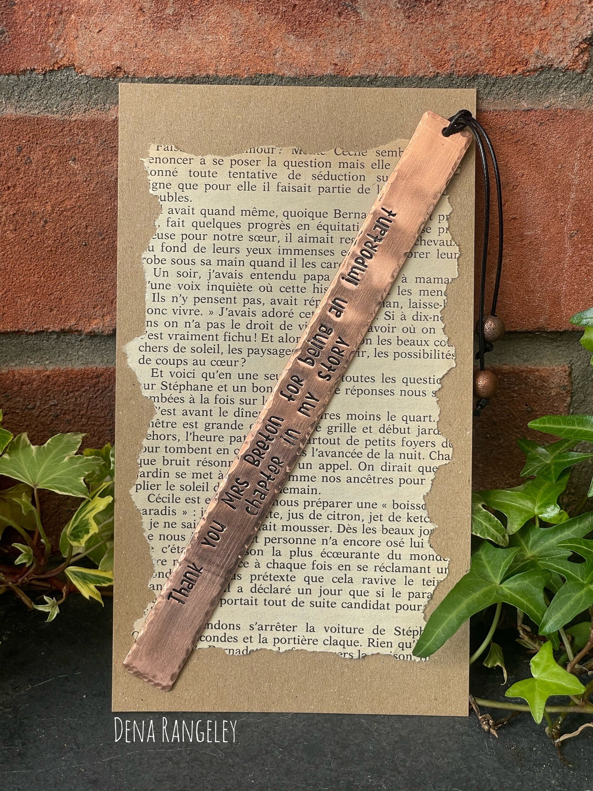 Copper bookmarks. Stamped bookmark. Thank you gift. Teachers gift. Bookmark. Thank you for being an important chapter in my story.