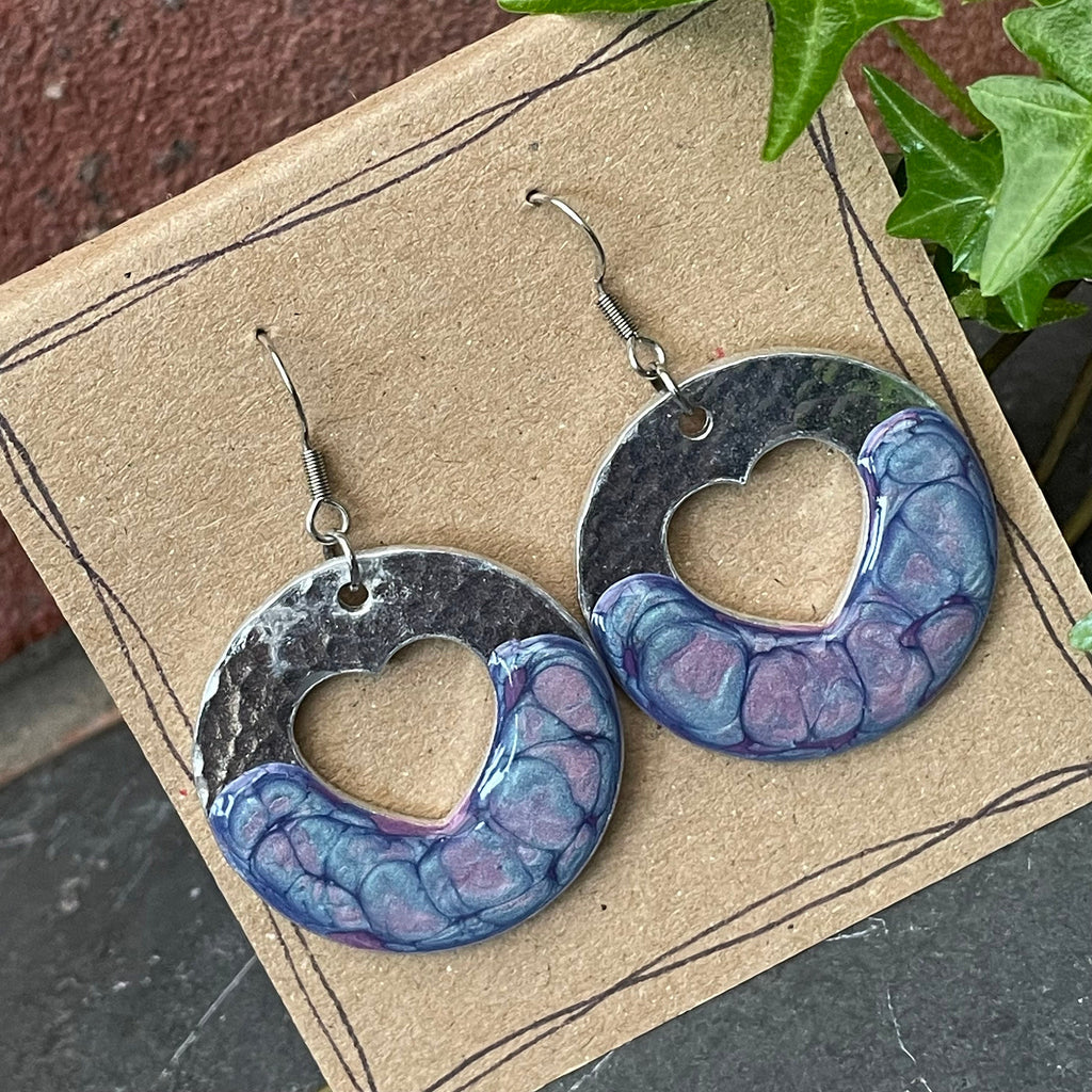 Lightweight earrings with stainless steel earring hooks. purple earrings. Heart earrings #144