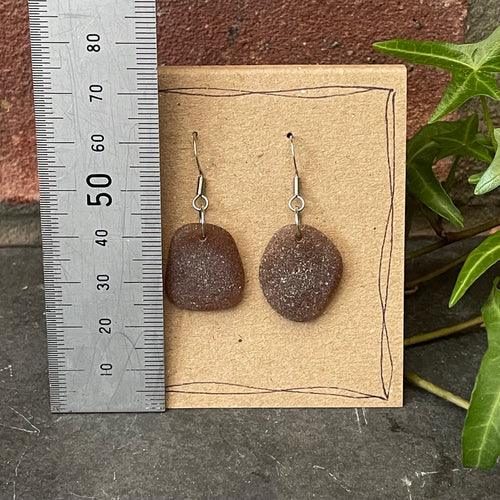 Brown natural Norfolk sea glass earrings with stainless steel earring hook. #157