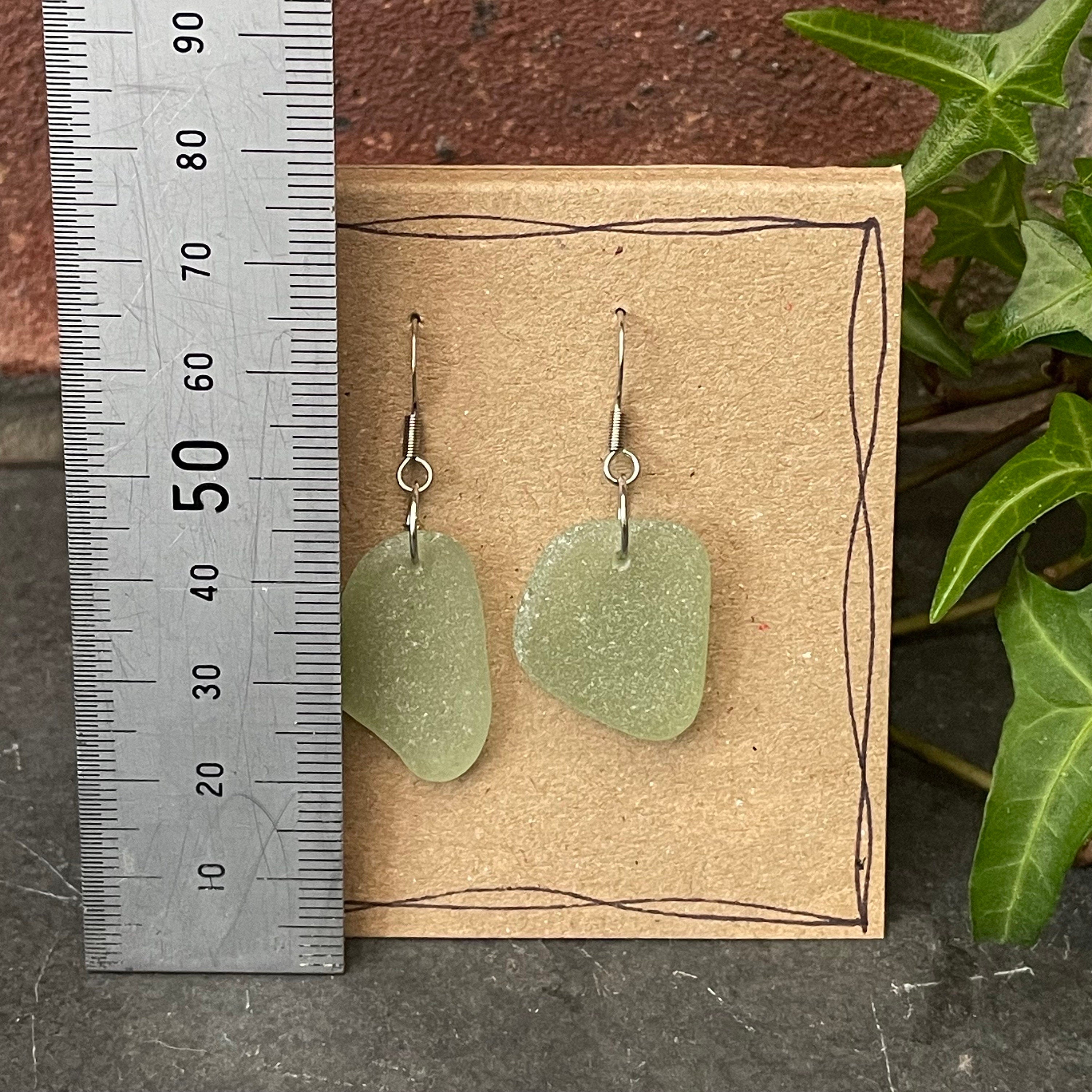 Green natural Norfolk sea glass earrings with stainless steel earring hooks. #158