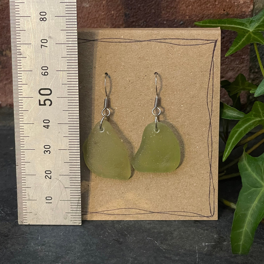 Green natural Norfolk sea glass earrings with stainless steel earring hooks. #163