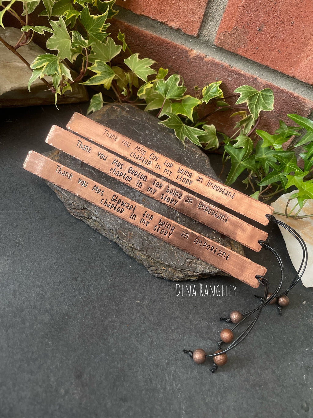 Copper bookmarks. Stamped bookmark. Thank you gift. Teachers gift. Bookmark. Thank you for being an important chapter in my story.