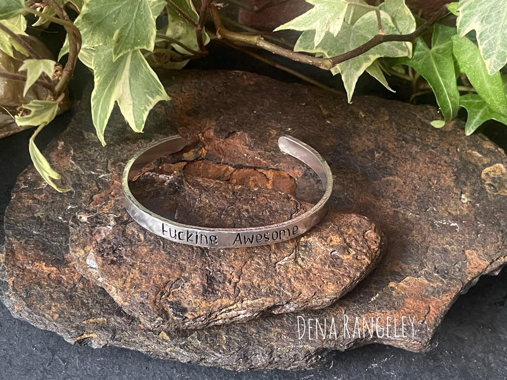 Hand stamped cuff bracelet. Fucking awesome cuff bracelet. Aluminium cuff bracelet. Inspiring cuff bracelet