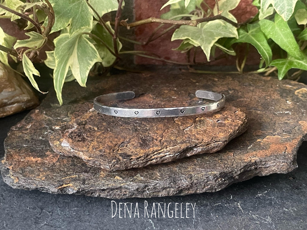 Hand stamped cuff bracelet. Hearts cuff bracelet. Aluminium cuff bracelet. Heart bracelet
