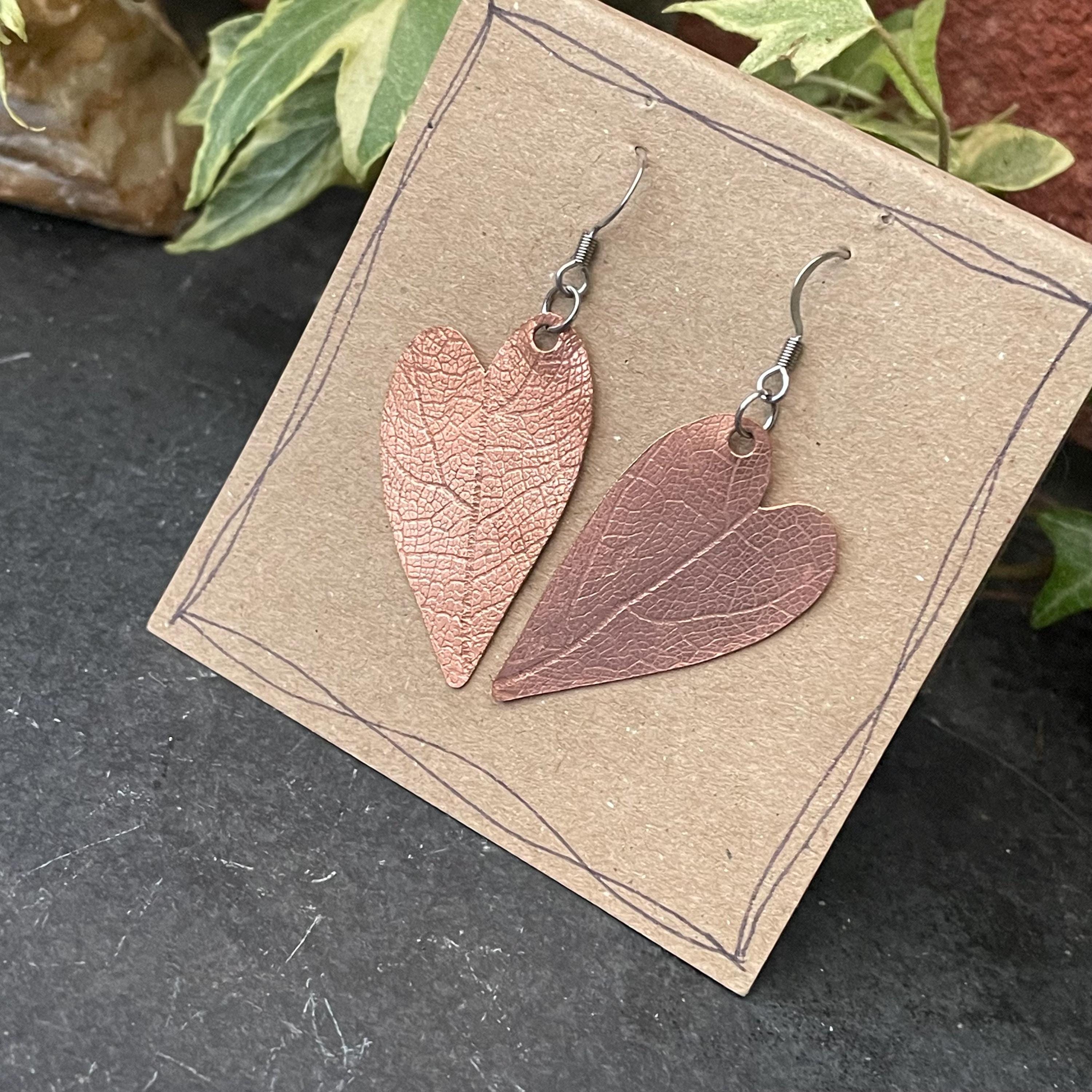 Leaf earrings. Copper earrings. Copper leaves #23
