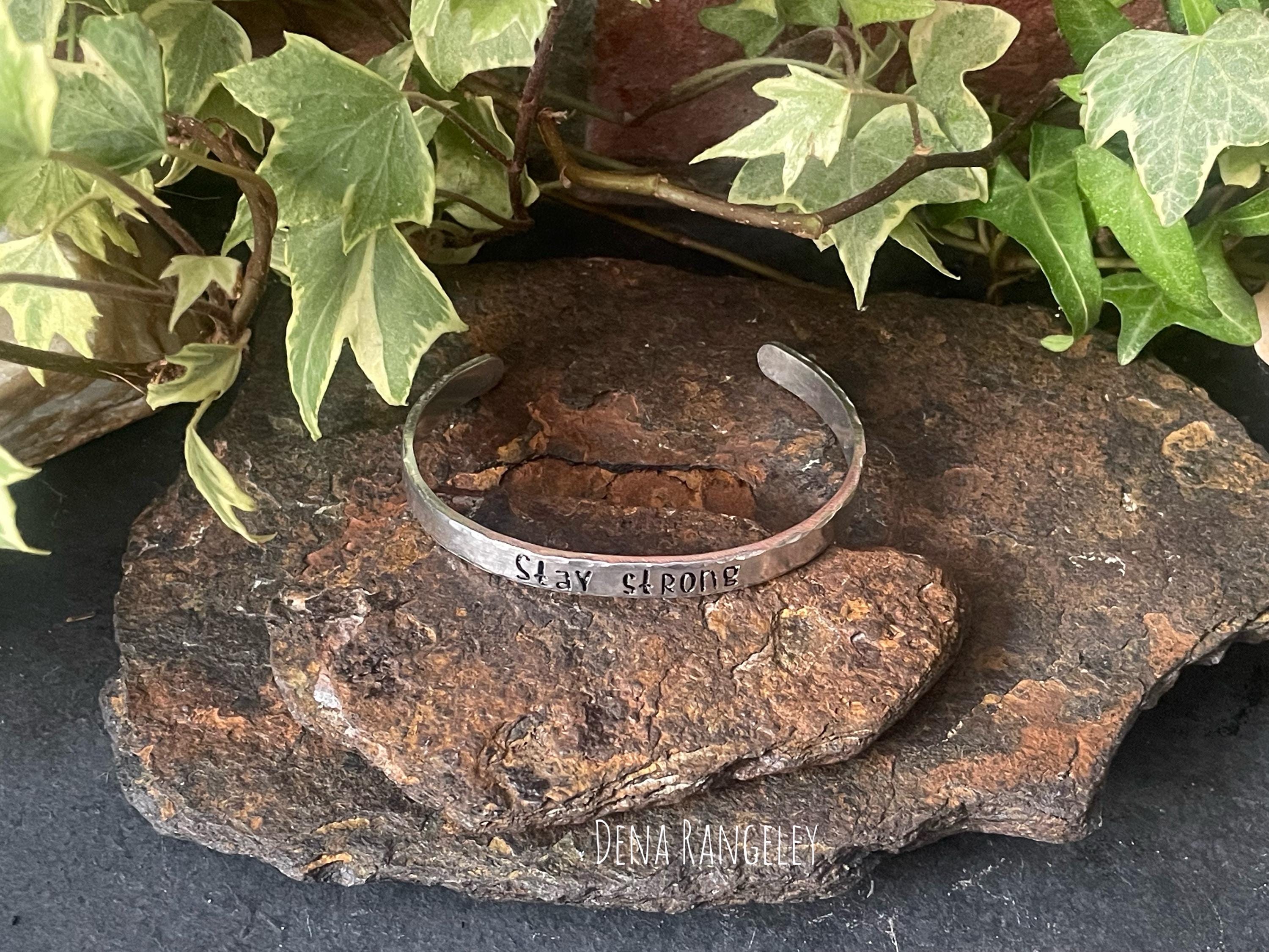 Hand stamped cuff bracelet. Stay strong cuff bracelet. Aluminium cuff bracelet. Inspiring cuff bracelet