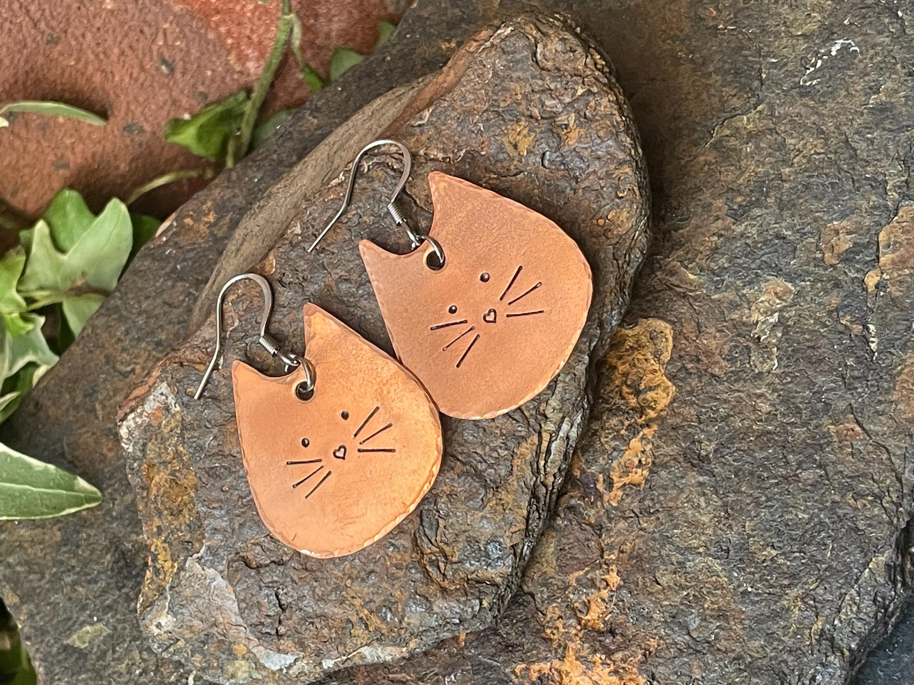 Cat earrings. Copper cat earrings #22