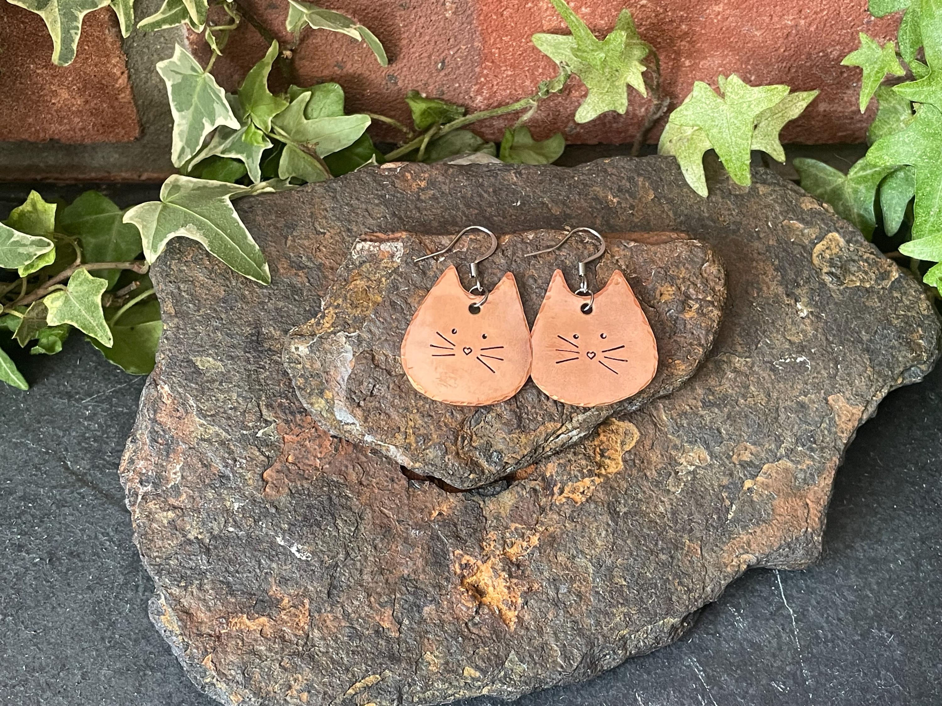 Cat earrings. Copper cat earrings #22